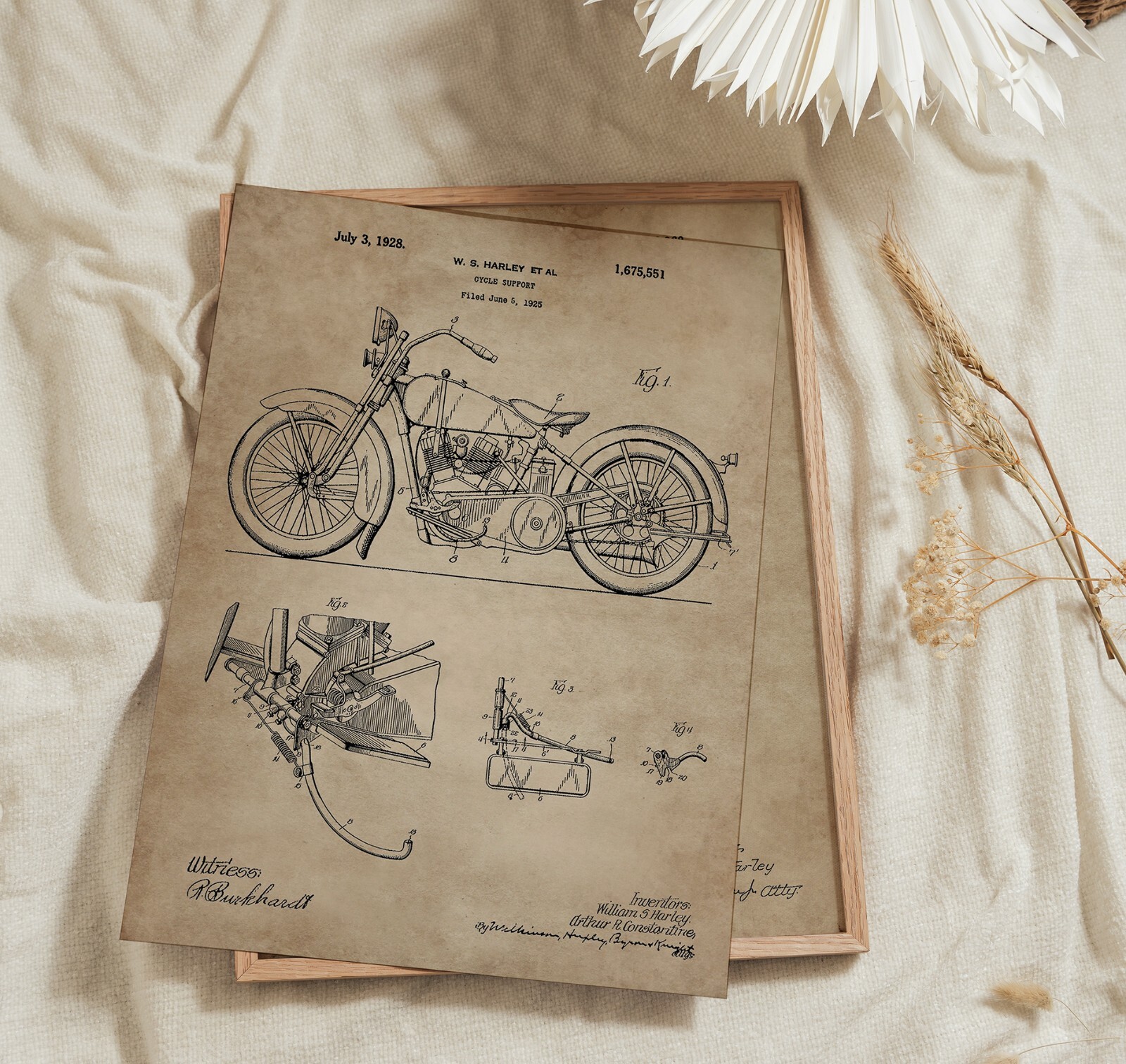 6 American Motorcycle Lovers Patent Art Prints Harley Davidson 8×10 in Wall Gift