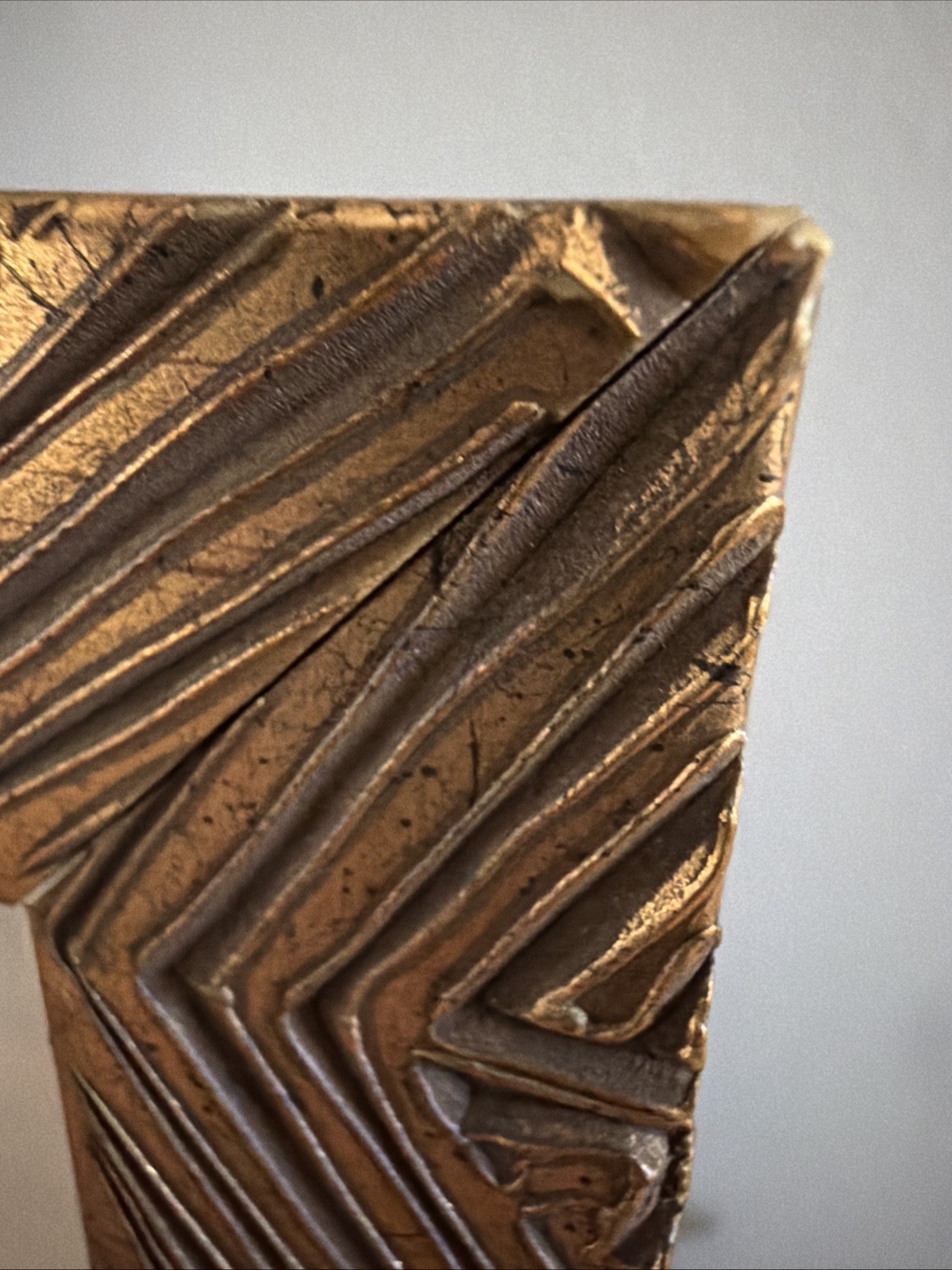 Elegant Brutalist Geometric Carved Wood Photo Frame 10×12 in Gold For 8×10