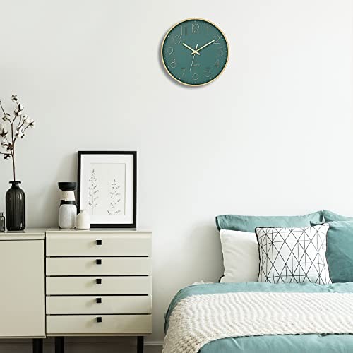 Modern Wall Clock 12 Inch Silent Non Ticking Battery Operated Round Green