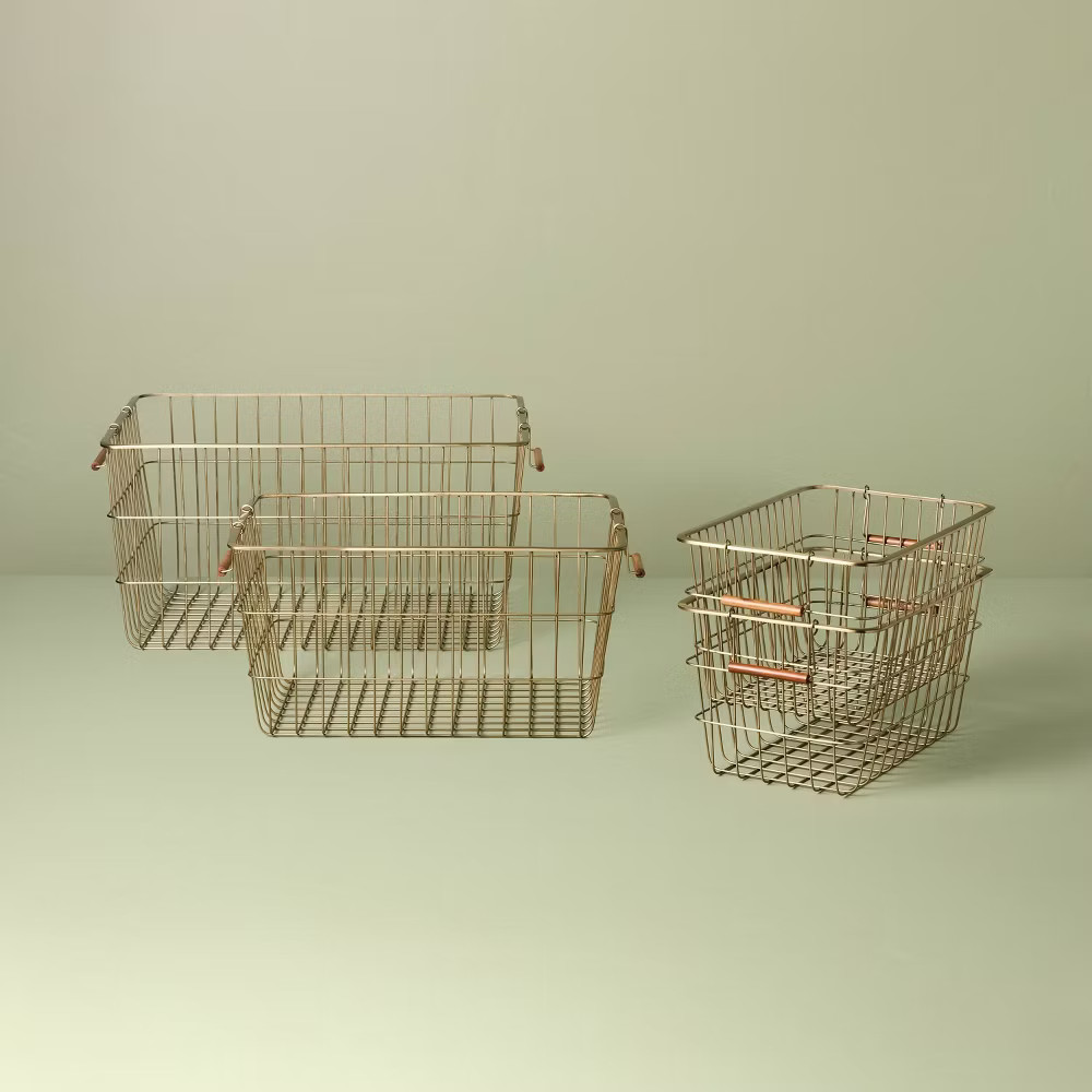 Medium Rectangular Brass Wire Storage Basket – Hearth & Hand with Magnolia