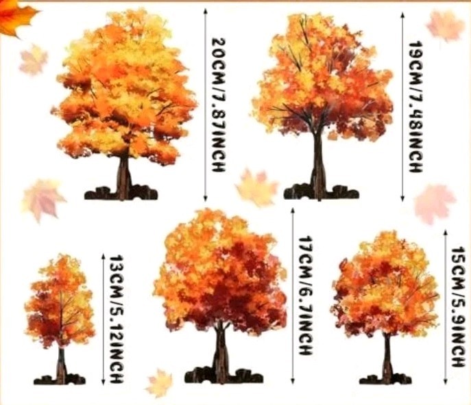5 Pieces Mini Fall Maple Trees 2D 5 Size Autumn Artificial Miniature Trees Flat