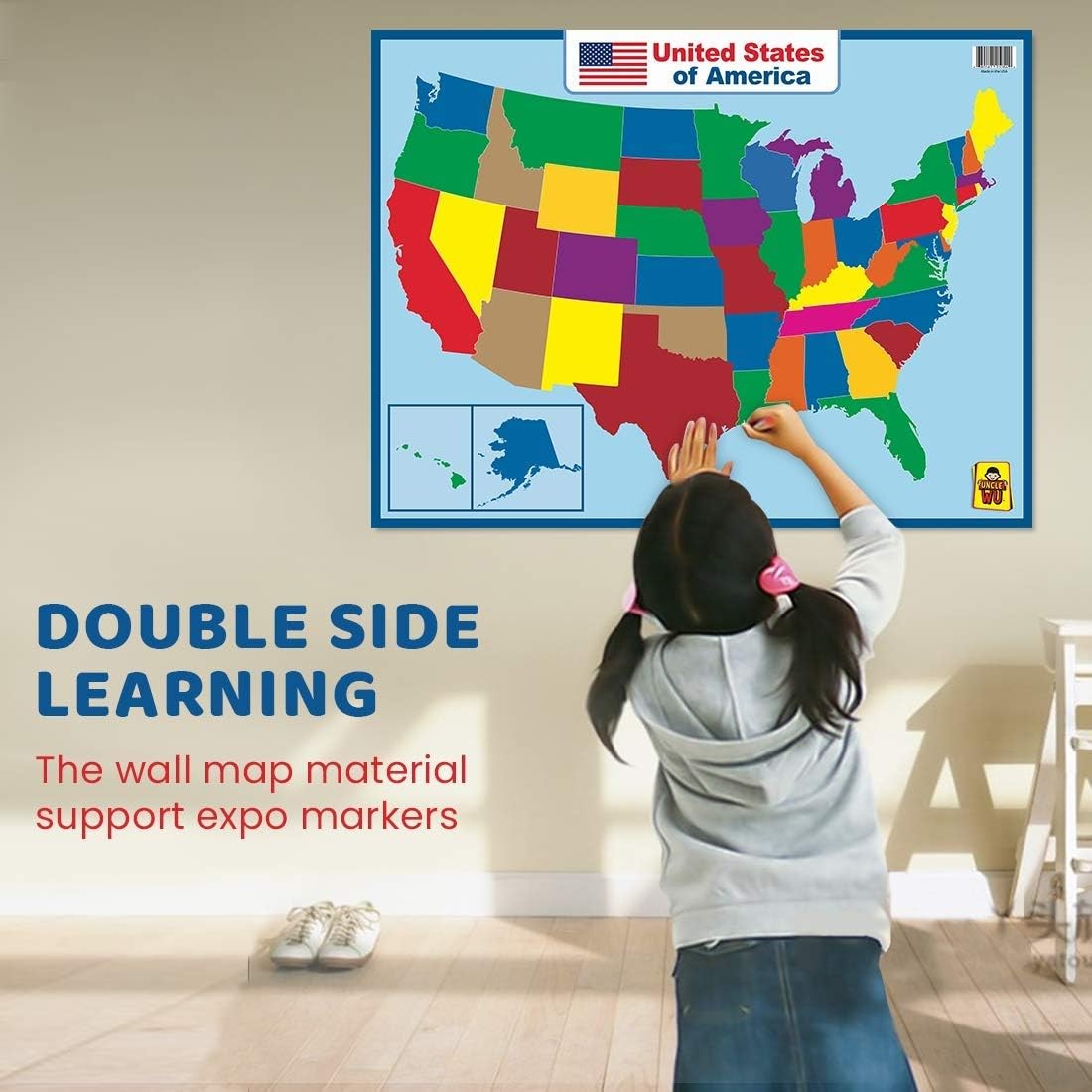 United State Map Laminated Poster -Double Side Educational Poster For Kids/Ad