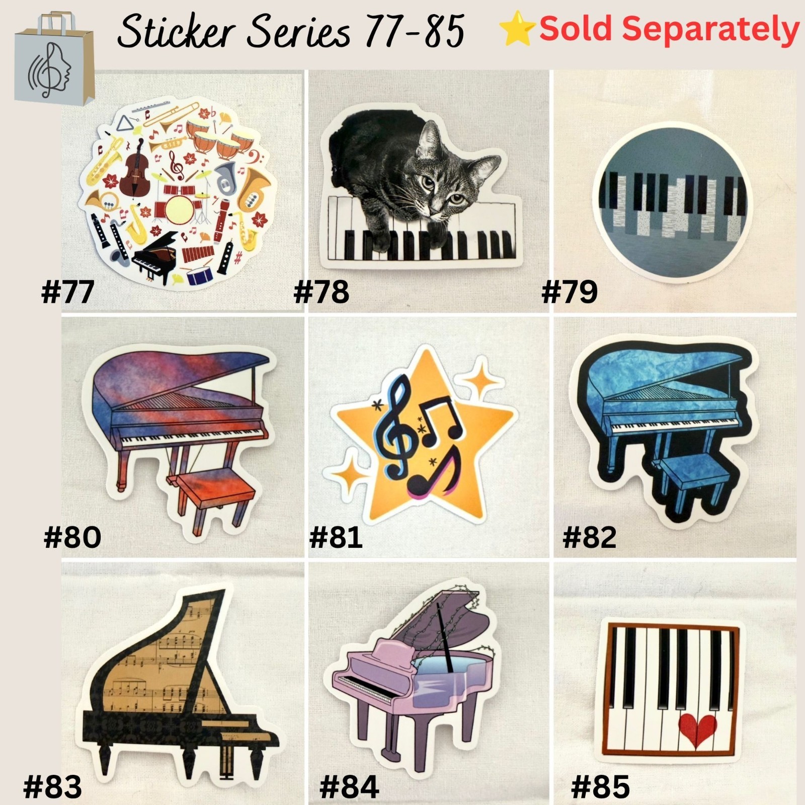 Vintage Style Sheet Music Vinyl Sticker Piano 2in No83
