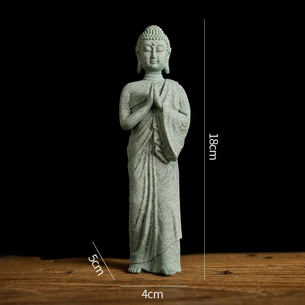 Mini Buddha Statue Garden Fish Tank Decor Zen Figurine Green Sandstone