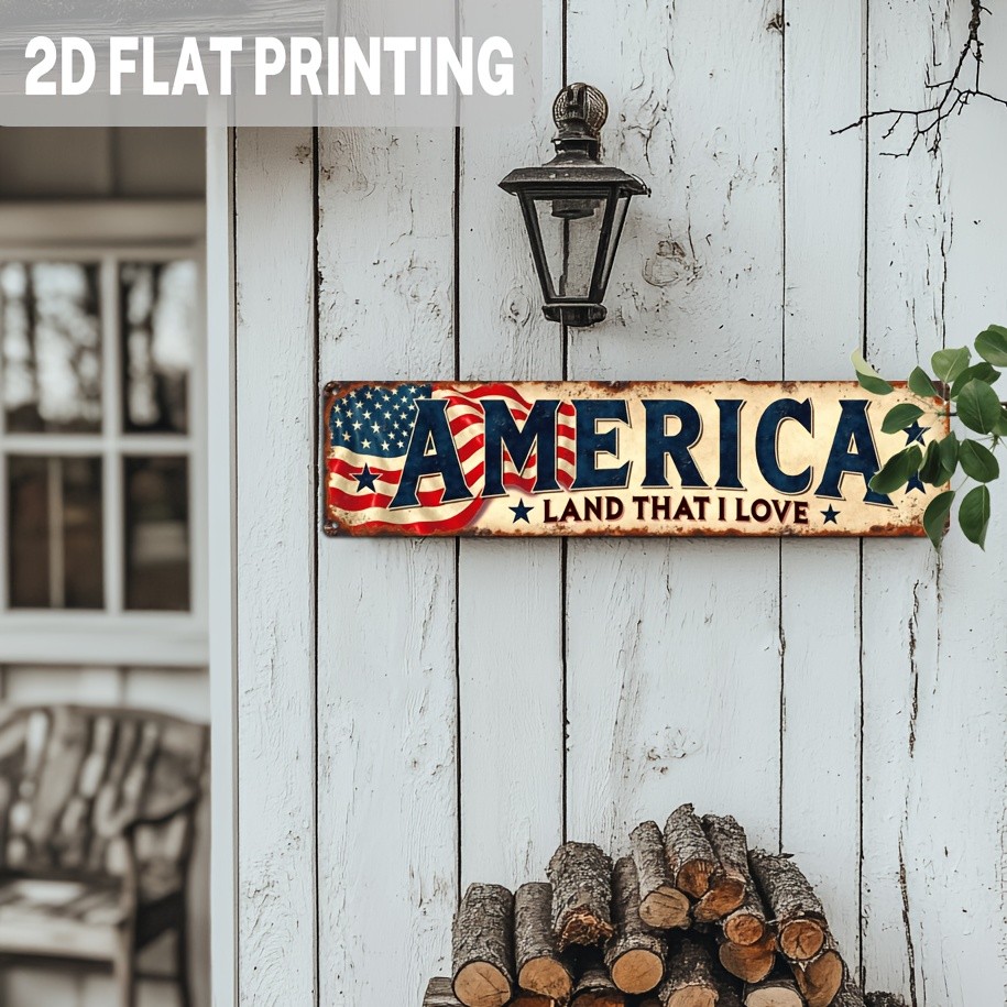 America Land That I Love US Flag Patriotic Vintage Metal Sign Wall Decor Plaque