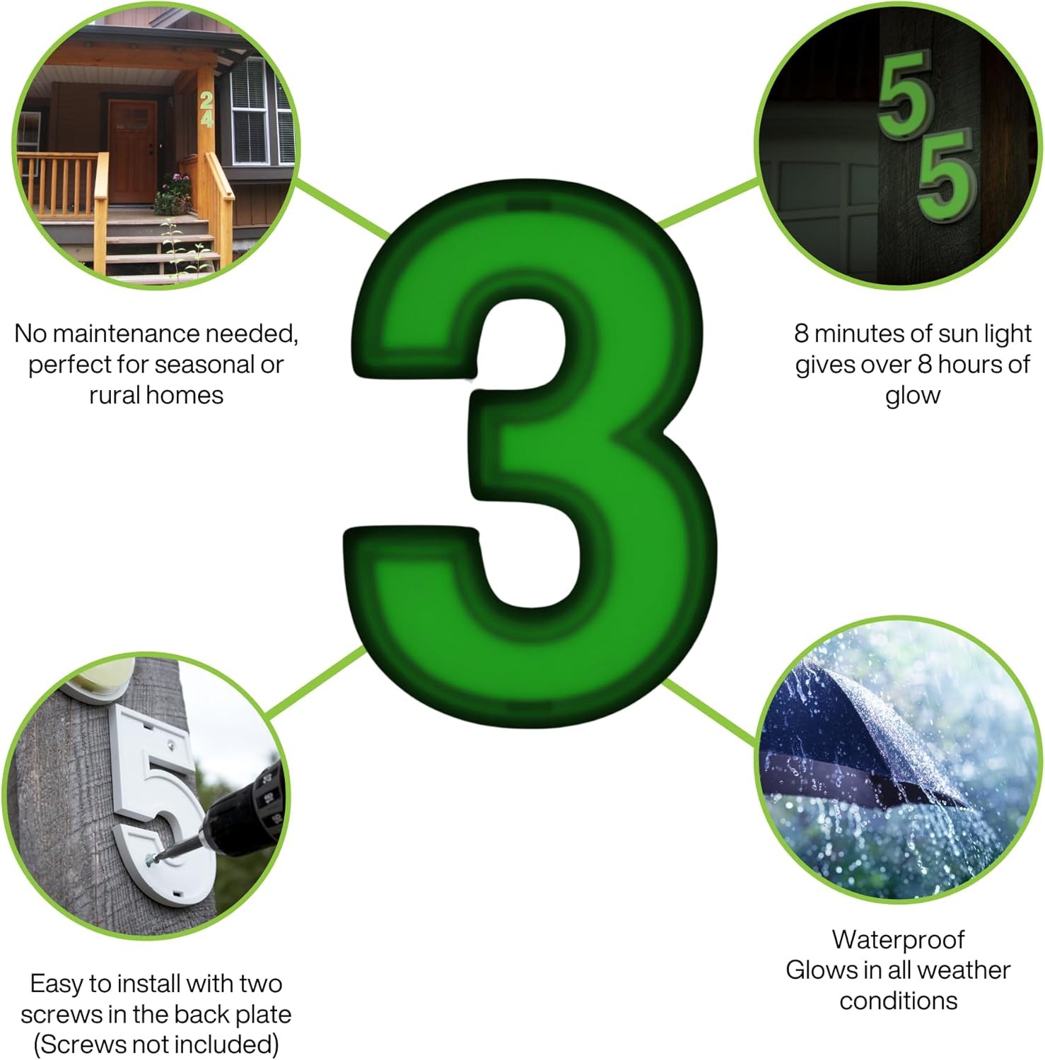 Solar House Numbers Waterproof – Self-Charging, No Batteries, No Solar Panels, N