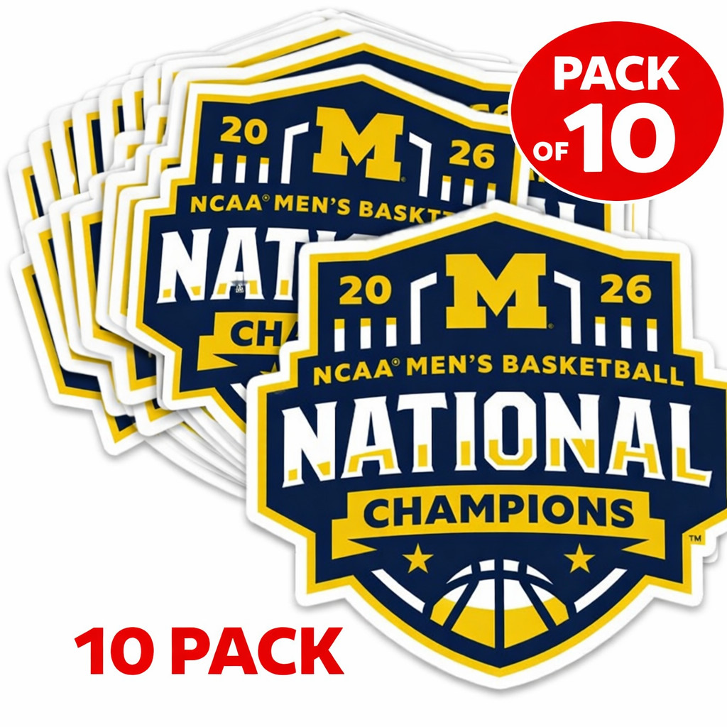 PACK OF 10 2026 NCAA MENS BASKETBALL CHAMPIONS MICHIGAN WOLVERINES STICKER DECAL