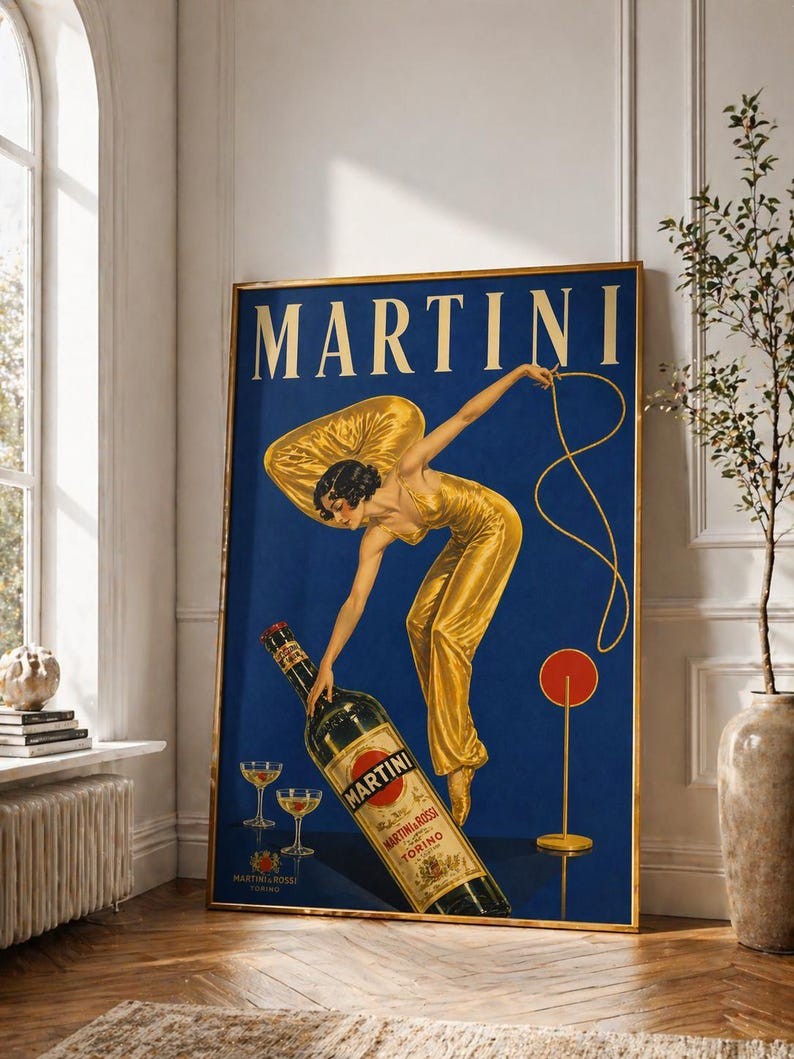 Vintage Martini Poster Retro Italian Liquor Ad Print Mid Century Bar Decor