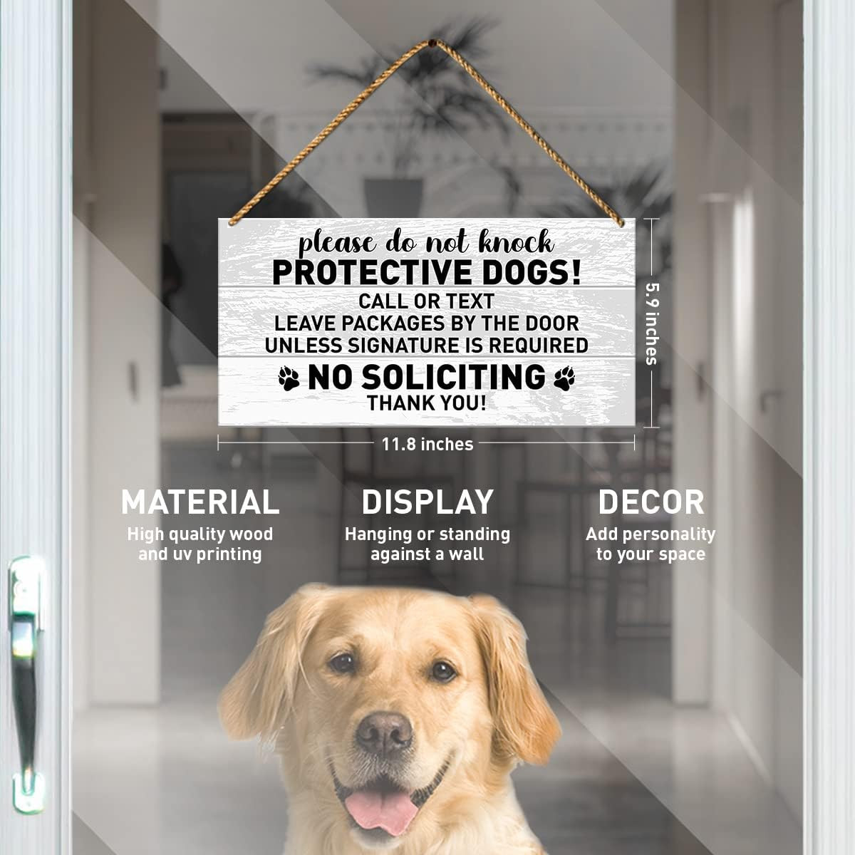 No Soliciting Dog Warning for Home & Yard Decor – Beware of Dog Sign for Front D