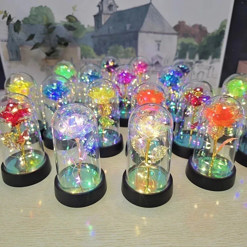 Eternal Forever Galaxy Rose Flower In Glass Dome LED Light Romantic Gift for Her