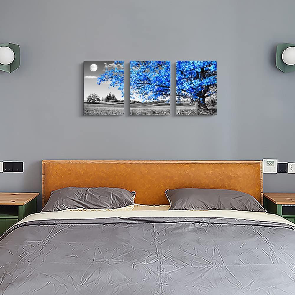 3 Panel Canvas Wall Art 12×16 Abstract Tree Moon Framed Modern Home Decor