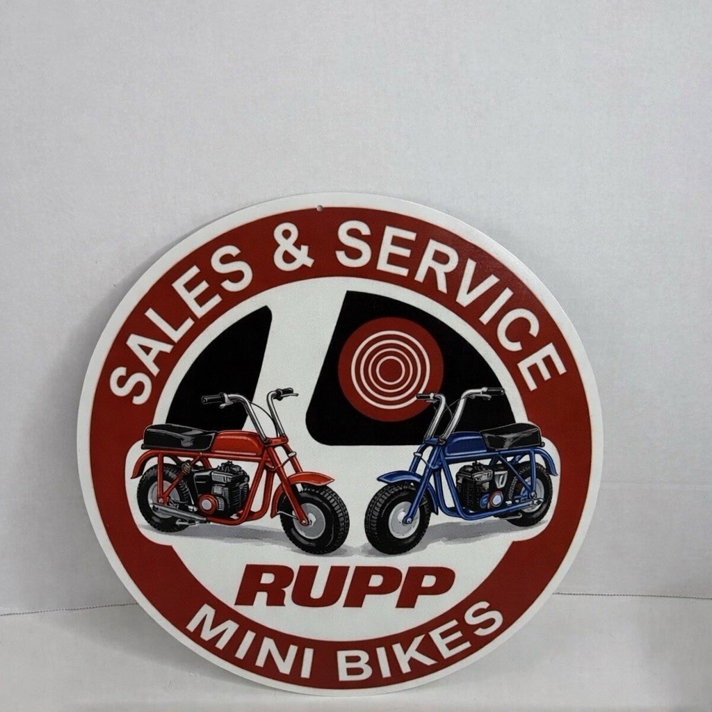 Rupp Mini Bikes 12″ Round Aluminum Metal Sign Bar mancave shop garage gifts