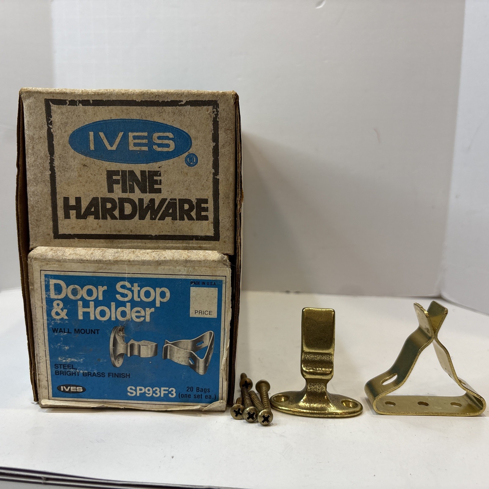 Heavy Duty Door Stop & Holder Steel W/Bright Brass Finish Wall Mount IVES New