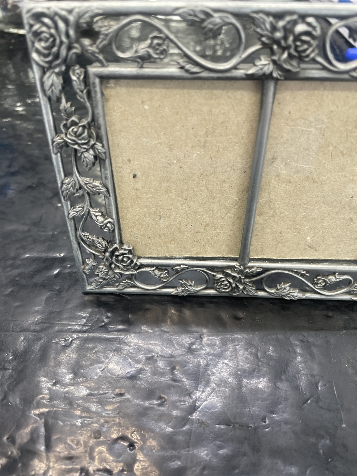 Vintage metal roses picture frame 5”x4” inches holds 2 small pictures