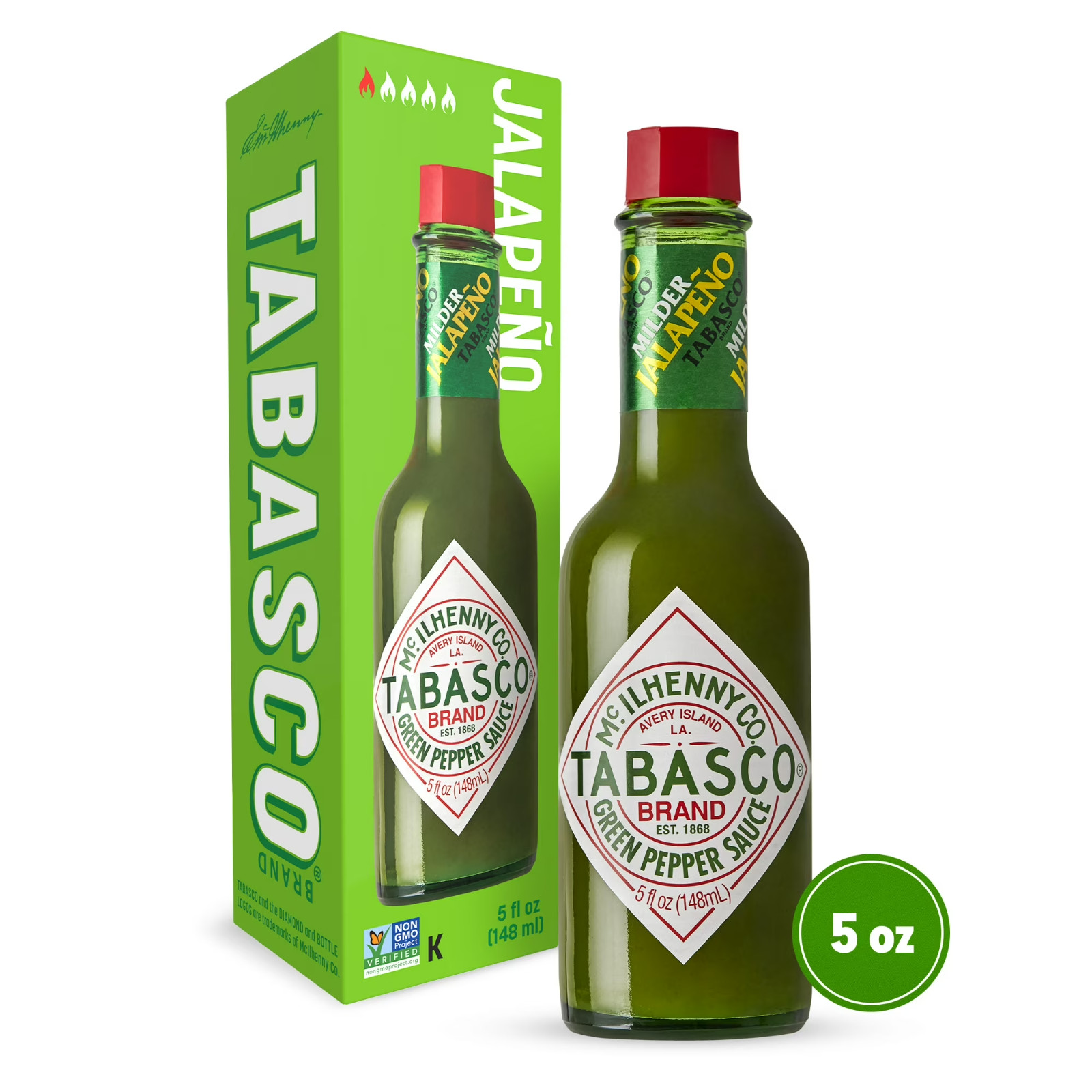 (2 pack) Tabasco Green Pepper Sauce, 5 oz Regular Glass Bottle, Gluten Free