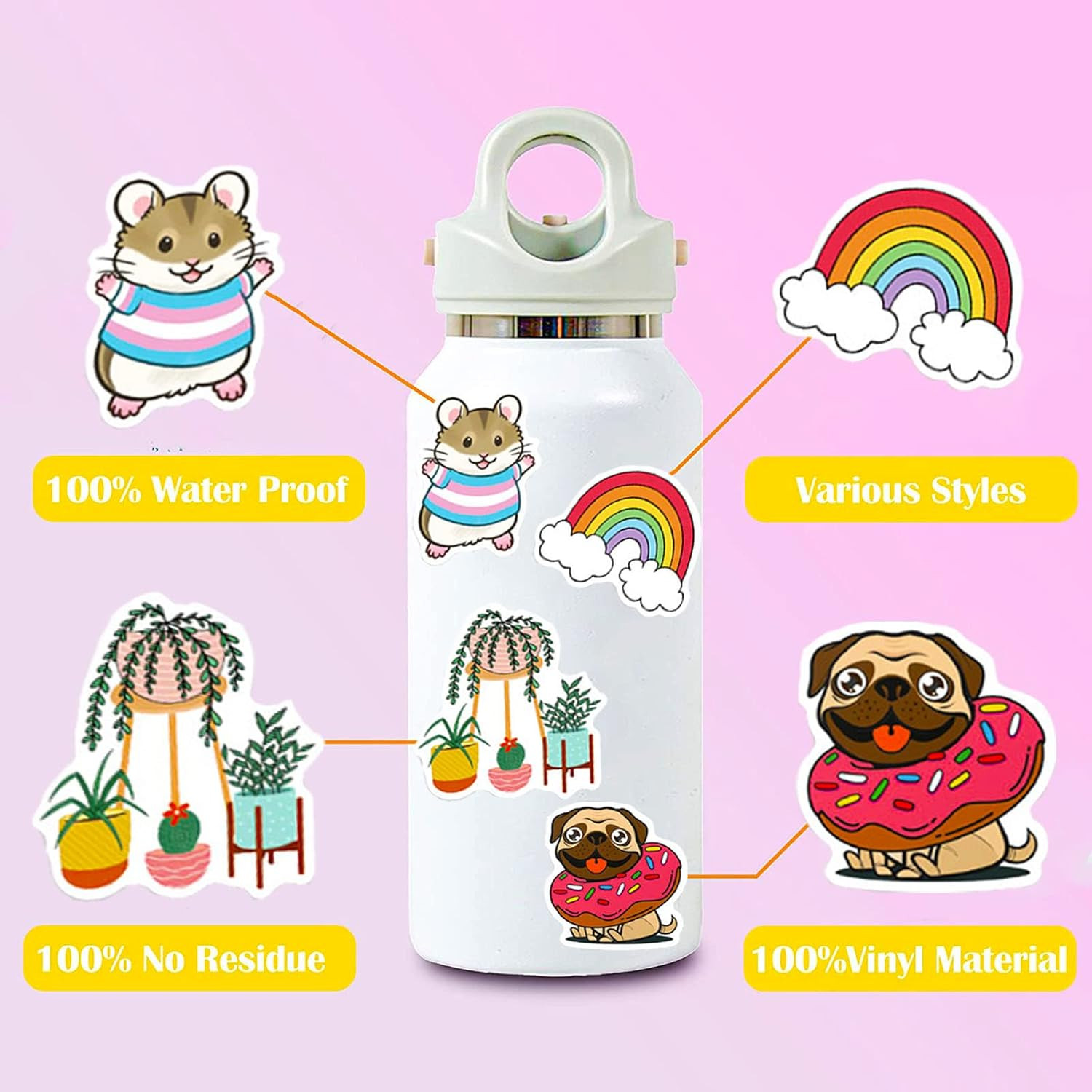 Art Stickers for Kids Teens Adults, 100 Pcs Cute Aesthetic Vinyl Waterproof Stic
