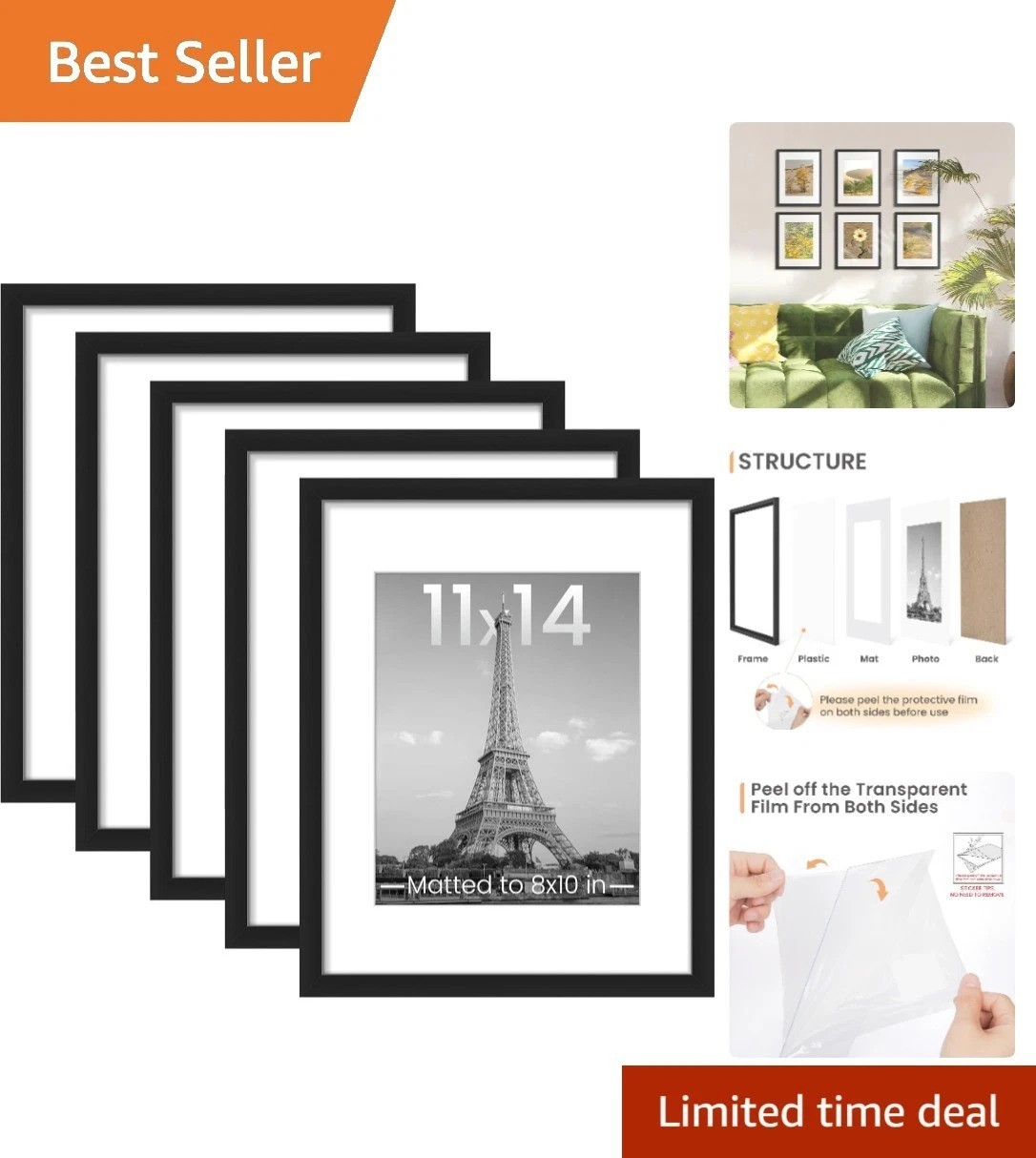 Elegant 11×14 Collage Frame Set – 5 Pieces to Showcase Your Cherished Moments