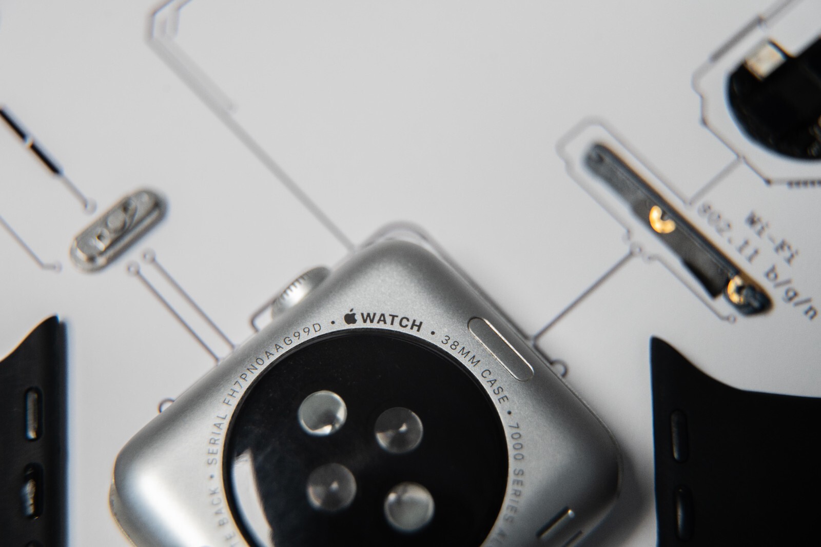 Disassembled Apple Watch Frame, Framed Tech Art, Framed Apple Watch Disassembly