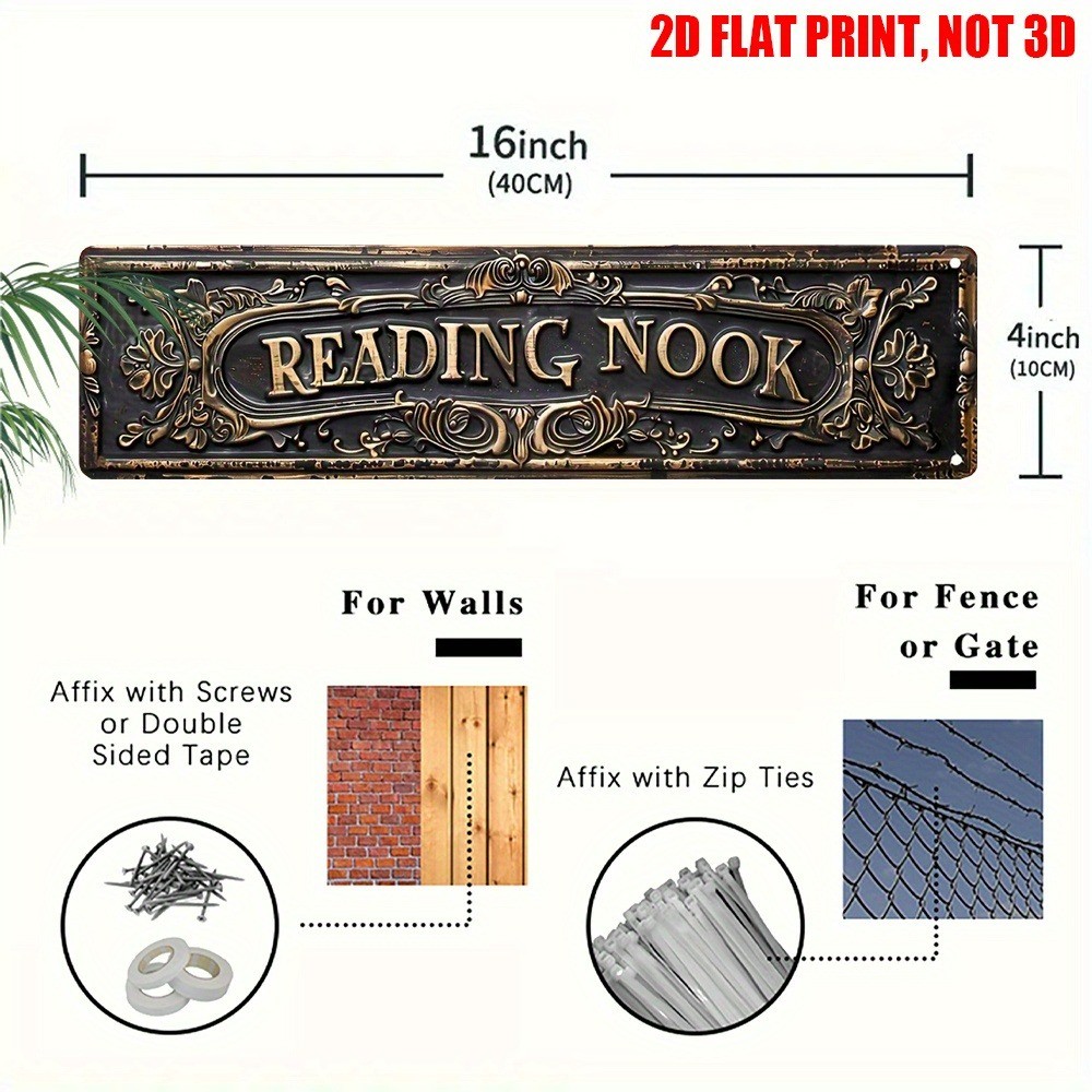 Vintage Book Nook Wall Decor Bookshelf Metal Tin Sign Book Lover Reader Bookworm