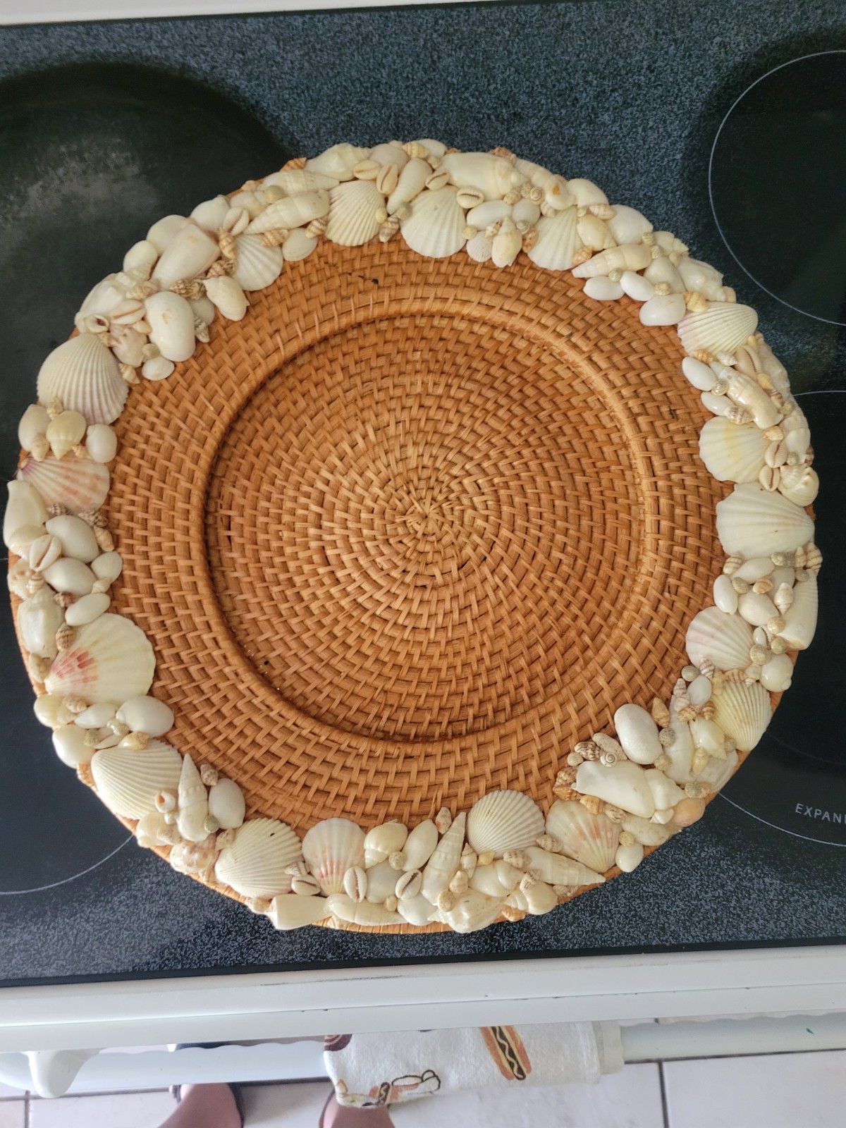 Vintage 8 Pottery Barn Sea Shell Rimmed Rattan Charger Beach Hand Woven