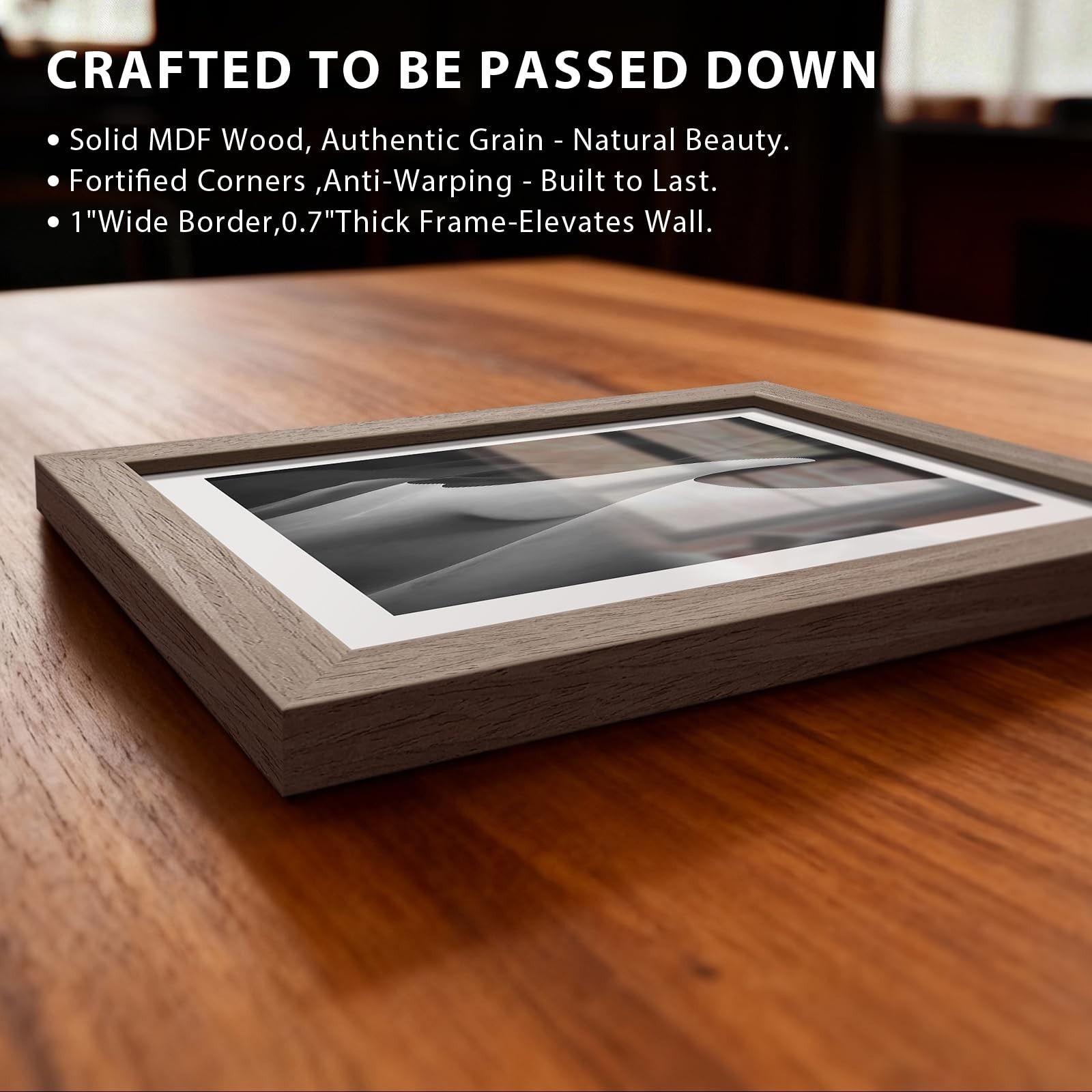 11×17 Picture Frame Set of 4, Walnut Wood, Tempered Glass, Vertical/Horizontal D