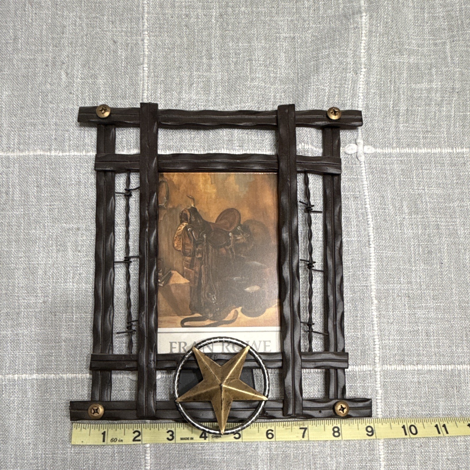 Black Metal Western Barbed Wire & Star Photo Frame, Freestanding 3.5×5