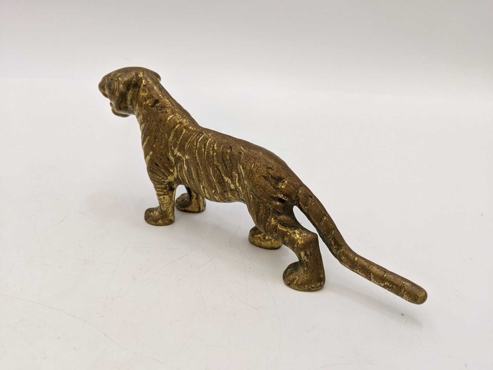 Solid Brass Striped Tiger Animal Statue Figurine Feng Shui 6-1/2″ Length