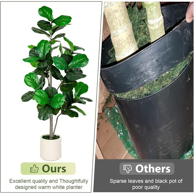 Fiddle Leaf Fig Tree W/ Planter Lifelike Indoor Decor Easy Care Home Office New