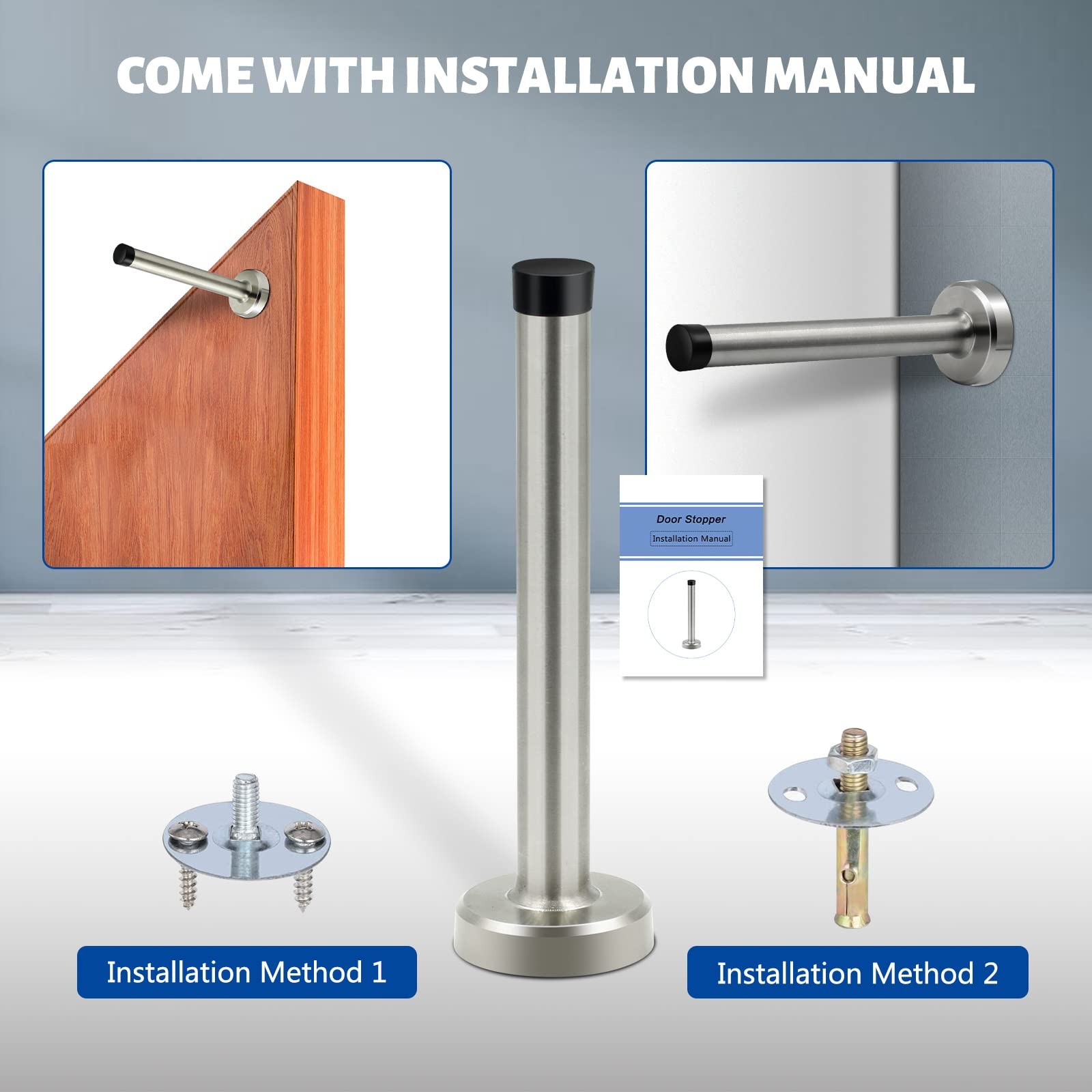 Door Stop, 4 Inch Long Stopper Wall Mounted, 4 Inch, Brushed Nickel