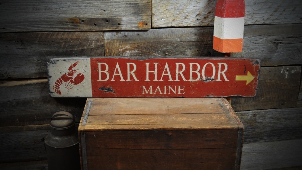 Custom Bar Harbor Maine Wood Sign – Rustic Hand Made Wooden