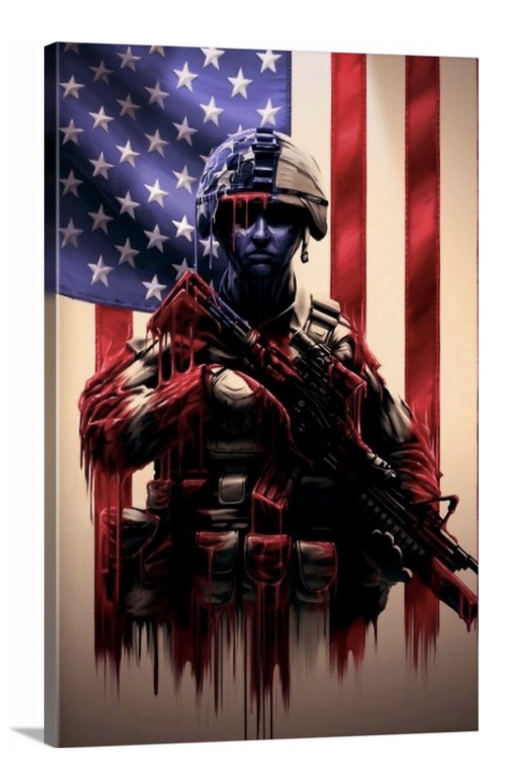 American Soldier Canvas 24×36 Patriot Flag Veteran USA America Ready To Hang!