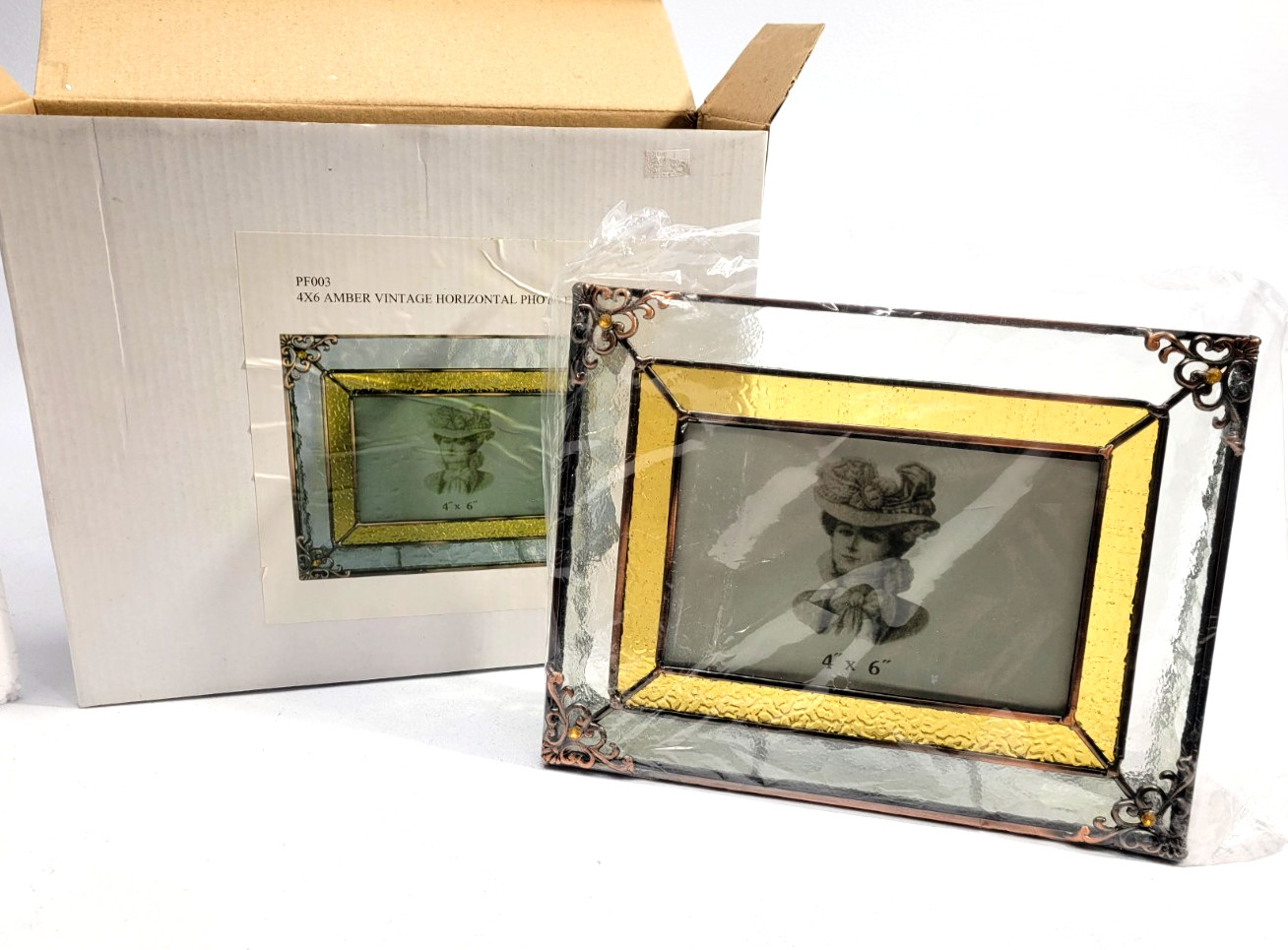 New Amber Vintage Horizontal Photo Frame Stained Glass 4″ X 6″ (PF003)