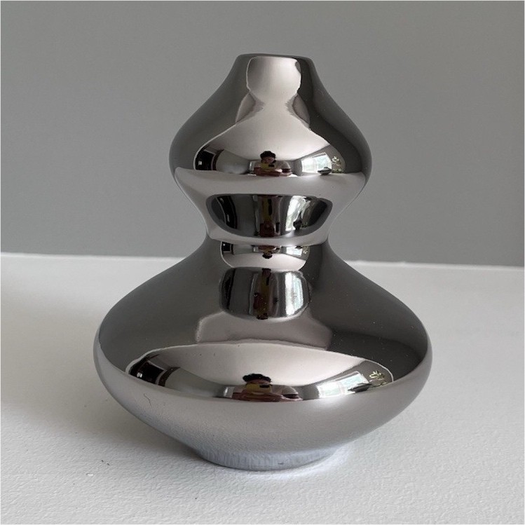 CB2 Silver Glossy Bud Vase Decorative Free Standing for Any Room