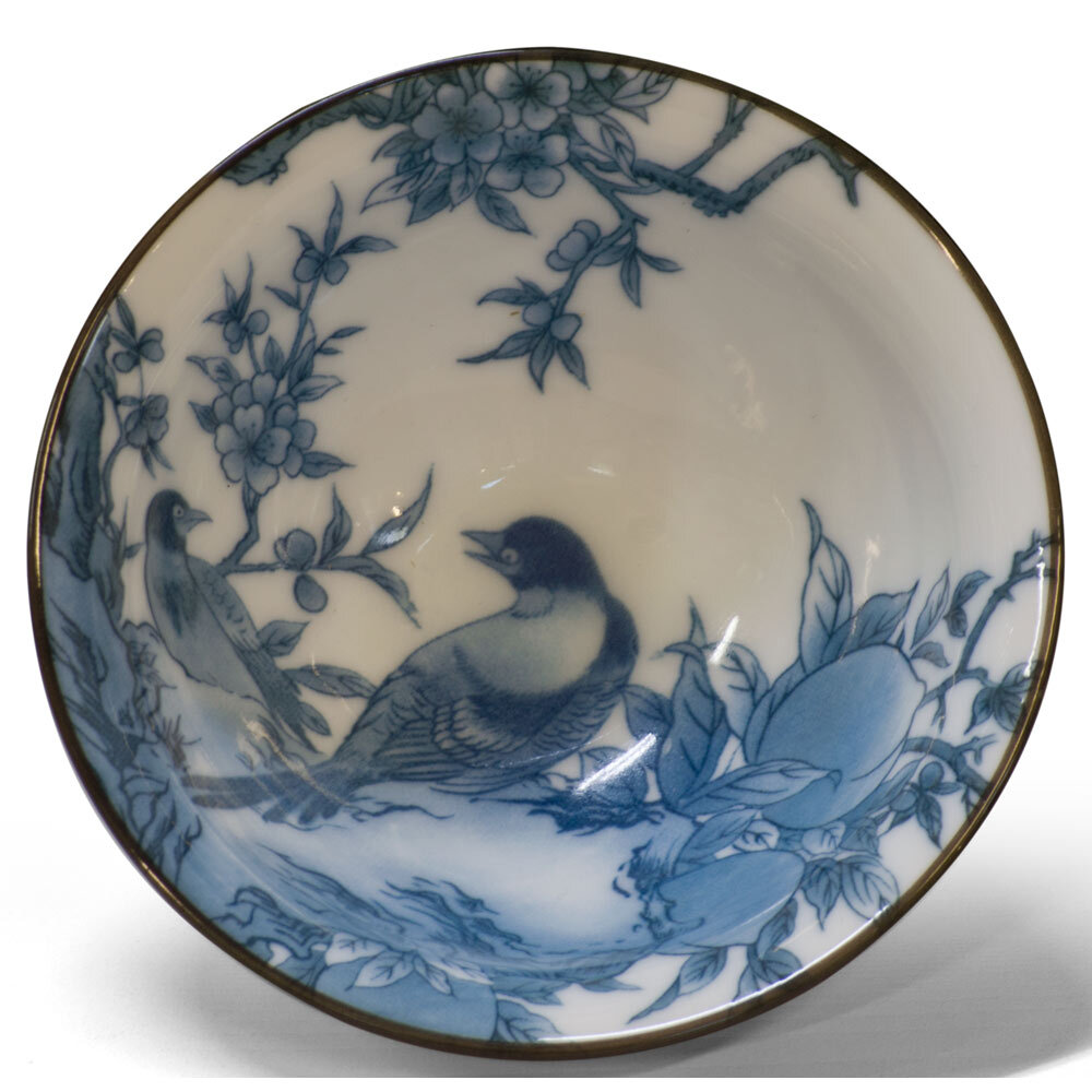 US Seller – Blue & White Bird and Flower Motif Chinese Porcelain Tea Cups