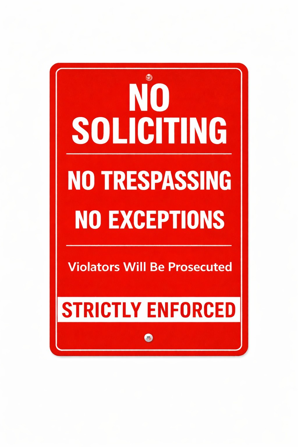 No Soliciting No Trespassing Sign 8×12 Aluminum Metal | No Exceptions | Violator