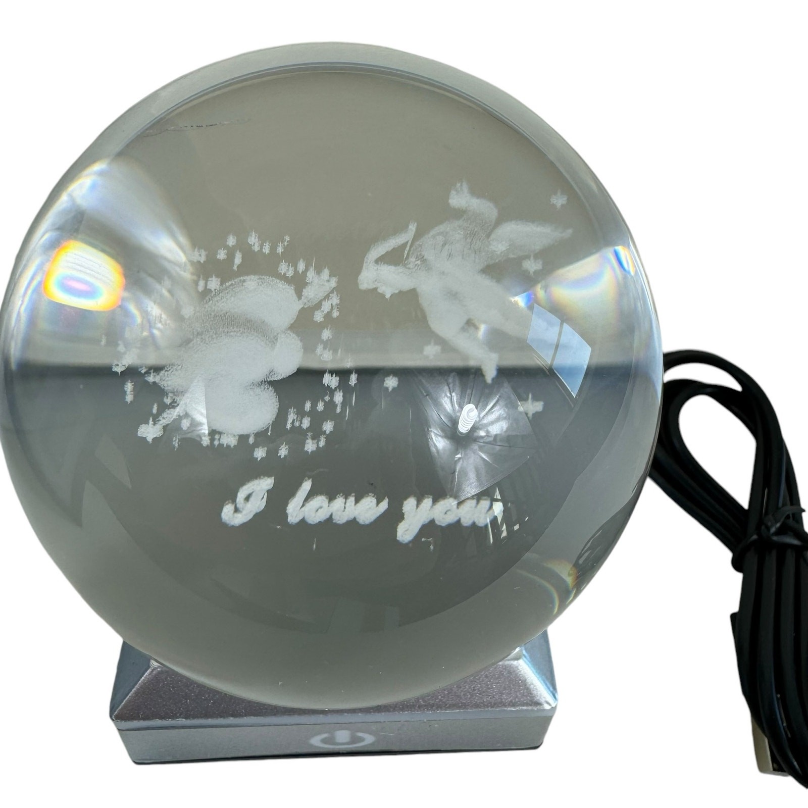 New In Box 3D Cupid I Love You K9 Crystal Ball Globe Night Light 6 Lighting Mode