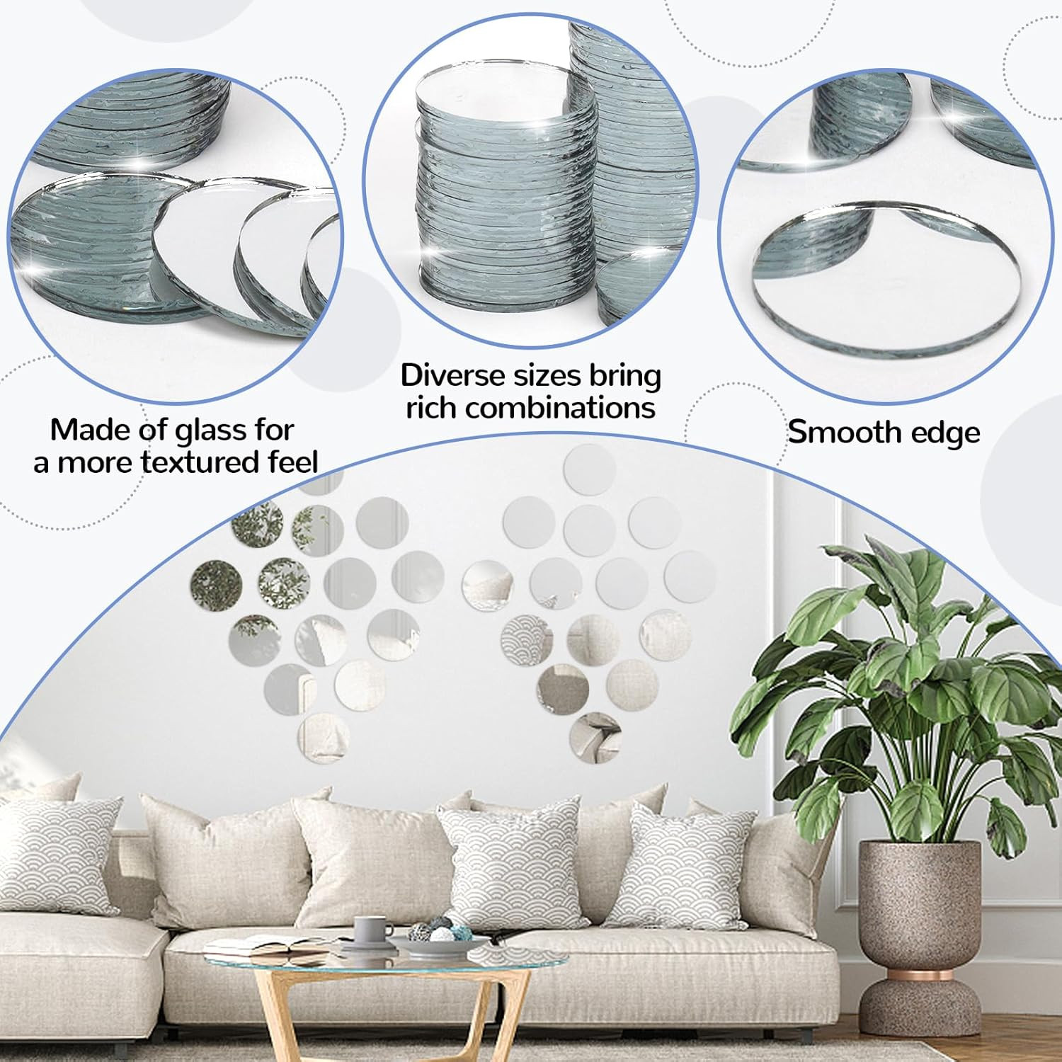 60 Pieces Small Circle Craft Mirror, 2 Inch Mini Mosaic Mirror Tiles round Decor