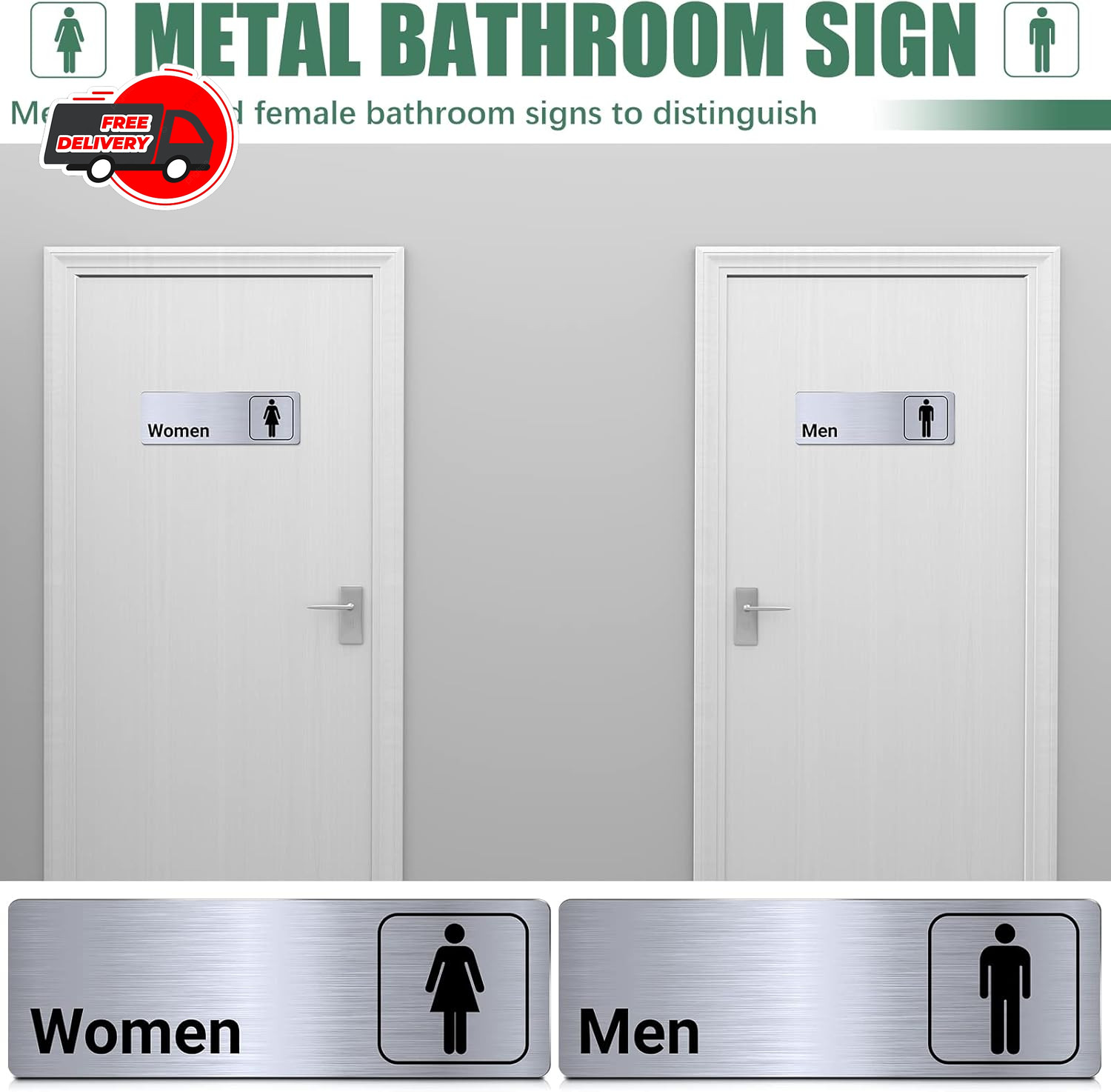 2 Pcs 9″x3″ Men and Women Restroom Signs Bathroom Door Sign for Office Business