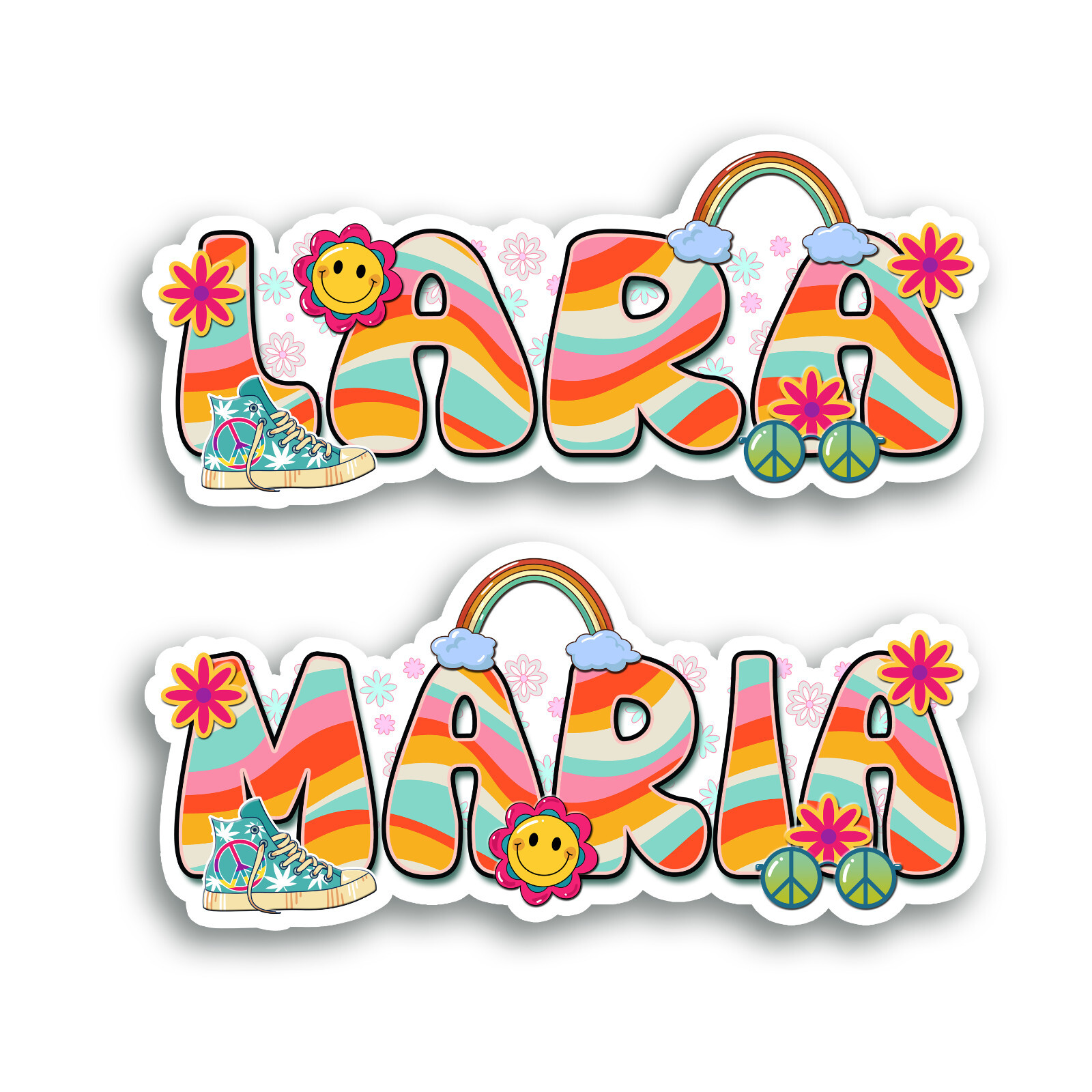 Custom Name Sticker, Retro Hippie Groovy, Aesthetic Personalized Decal