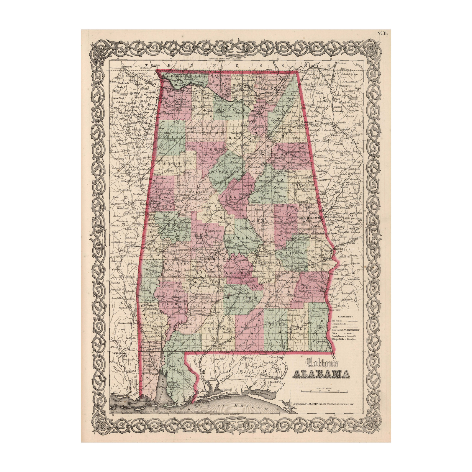 Old Map of Alabama 1861 – Vintage Alabama Art