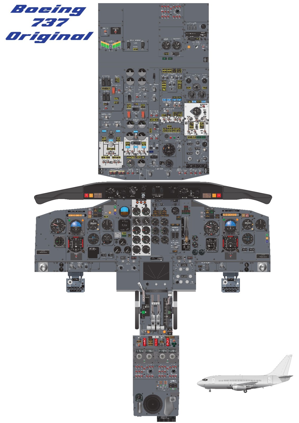 Boeing 737 Original Cockpit Poster 24in x 36in