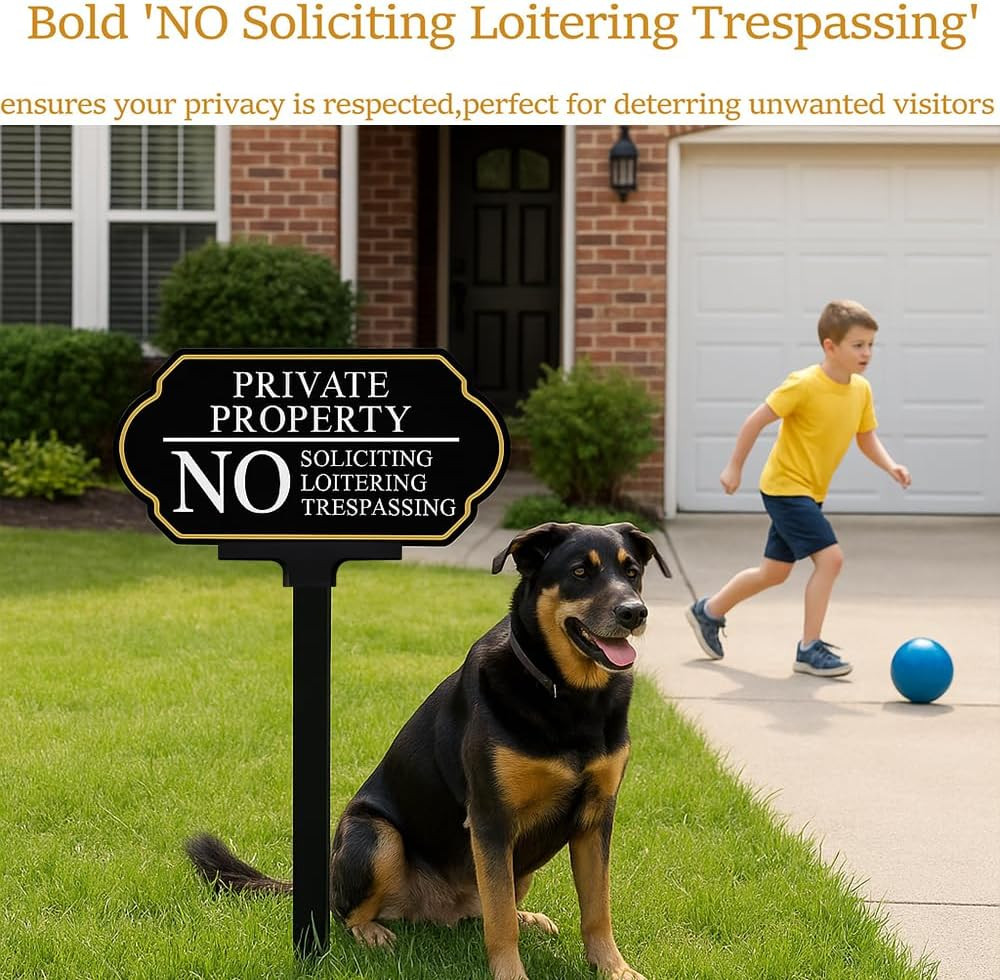 Private Property No Trespassing Sign with Stake, No Soliciting Sign for House 5x