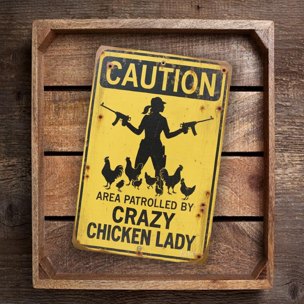 Crazy Chicken Lady Sign 8×12 Funny Farm Warning Metal Wall Decor