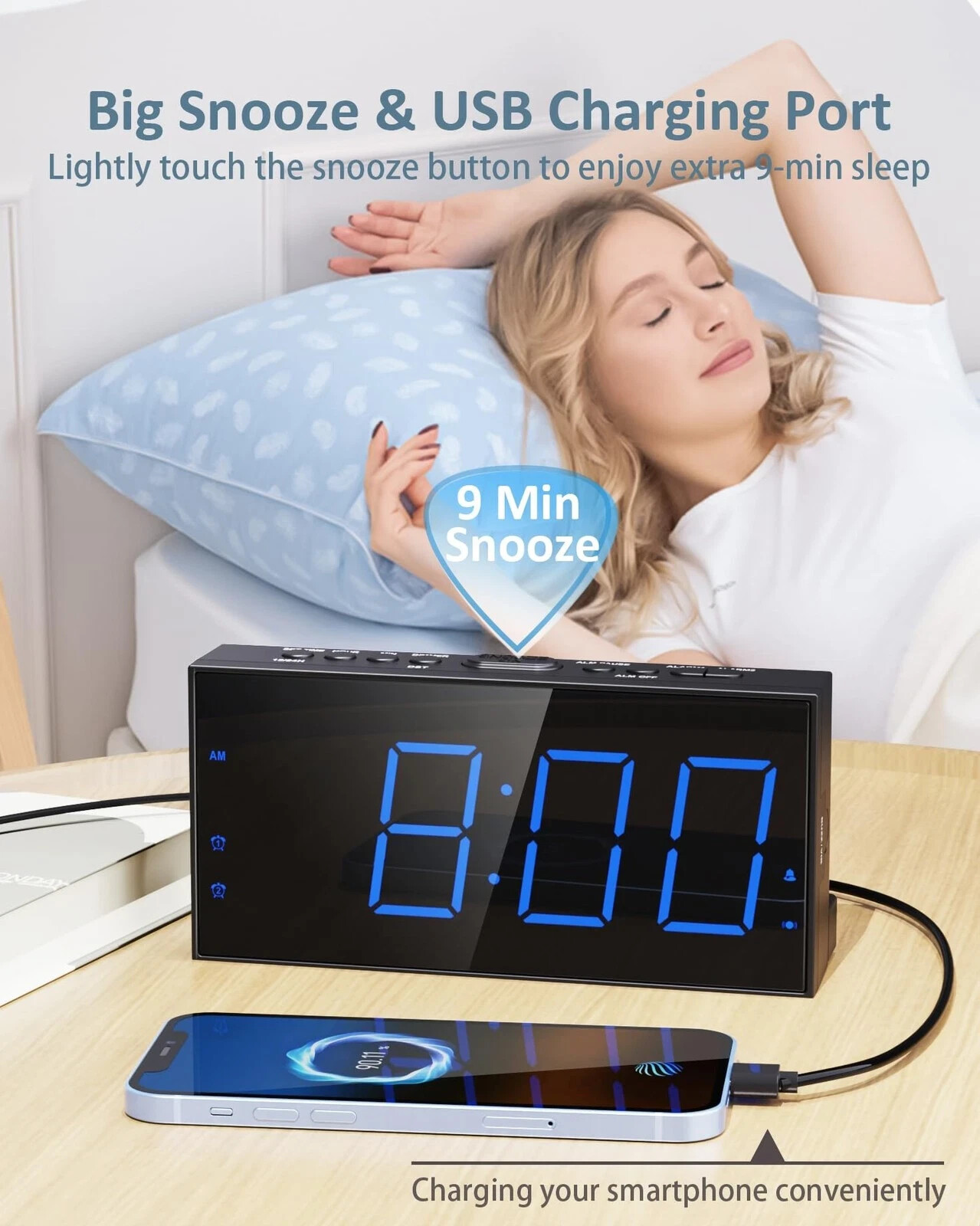 Super Loud Alarm with Bed Shaker, Vibrating Alarm Clock for Heavy Sleepers