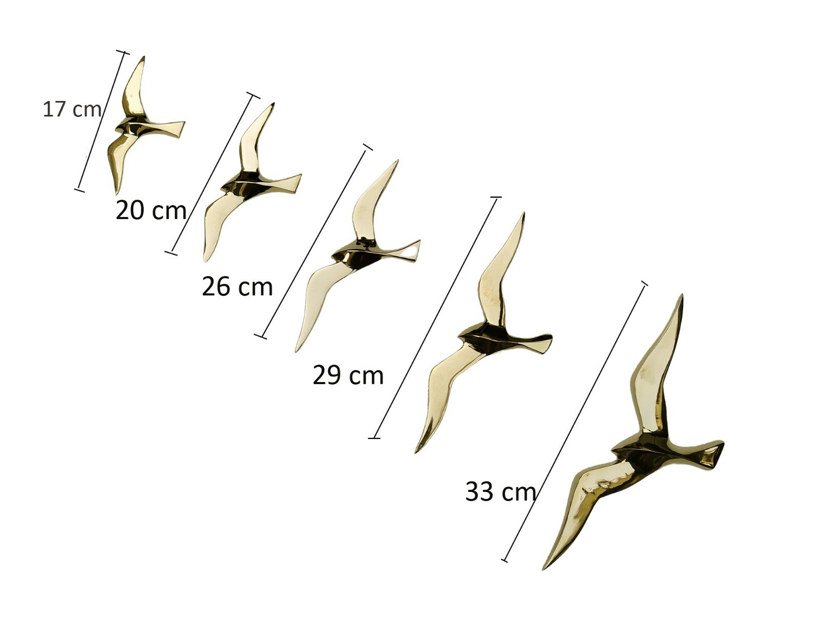 Decorative Brass Wall Mount Flying Seagull Birds Set of 5 Pcs -33,29,25,20,17 cm
