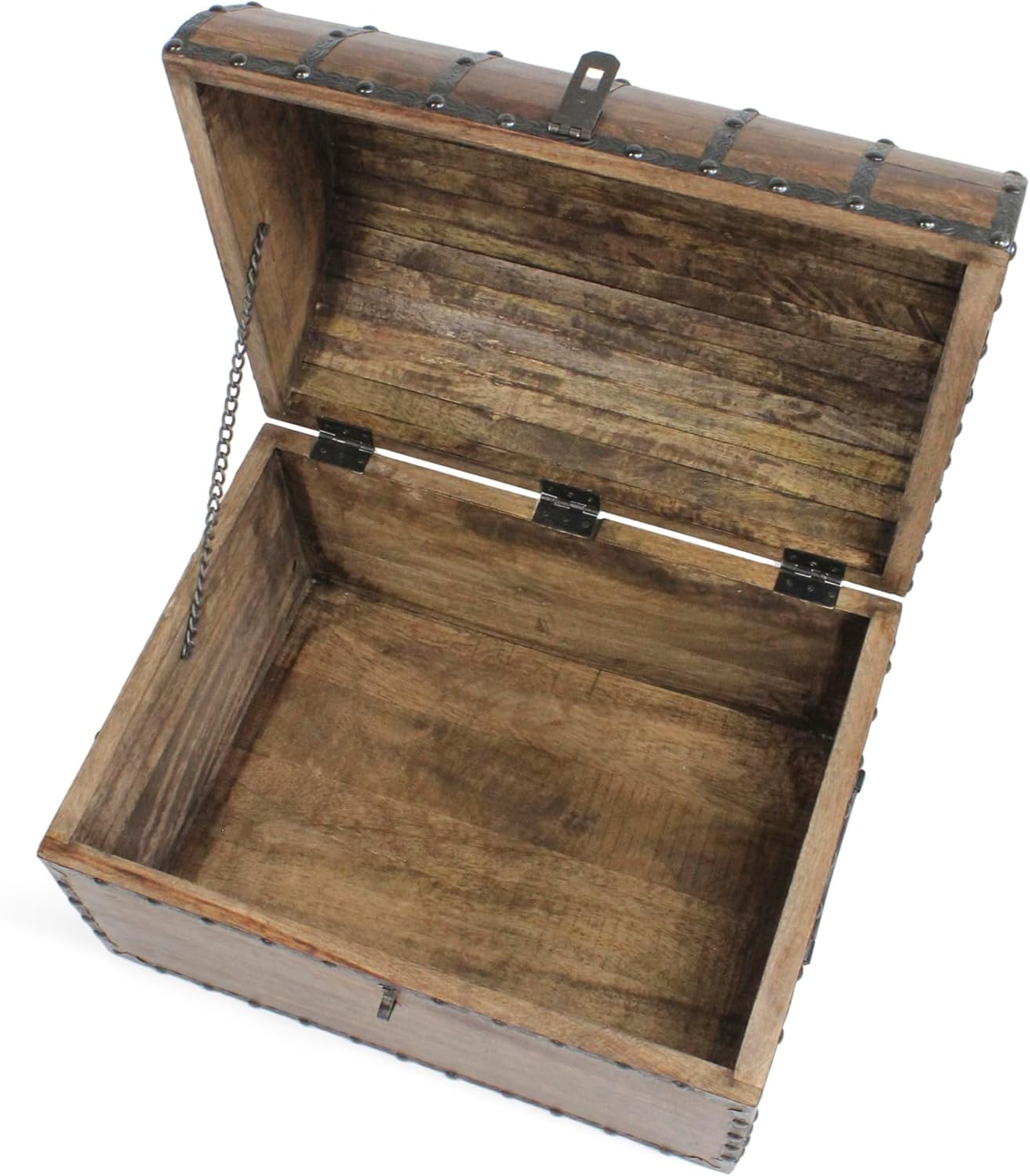 Nautical Cove Wood Treasure Chest w/ Rivets, Iron Straps, Lock & Skeleton Keys
