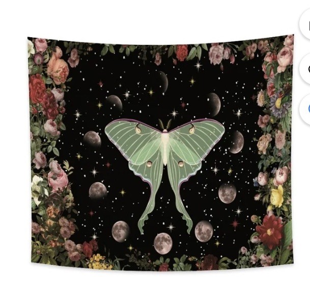 Moonlit Garden Tapestry Moth Moon Phase Tapestries For Any Room 80”X 60”