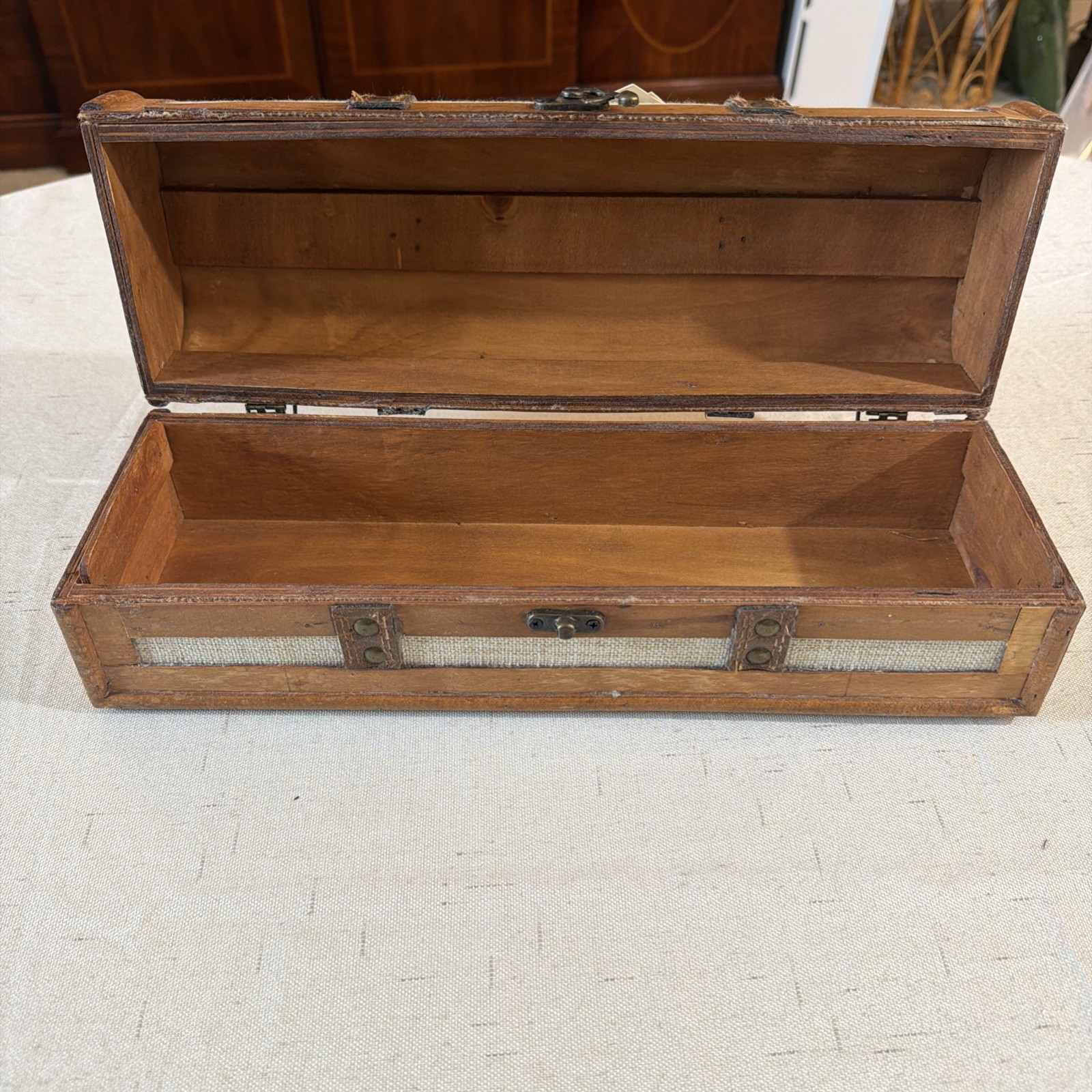 Wood And Metal Storage Basket, 13x5x4” With Metal Latch & Misc Incense Sticks