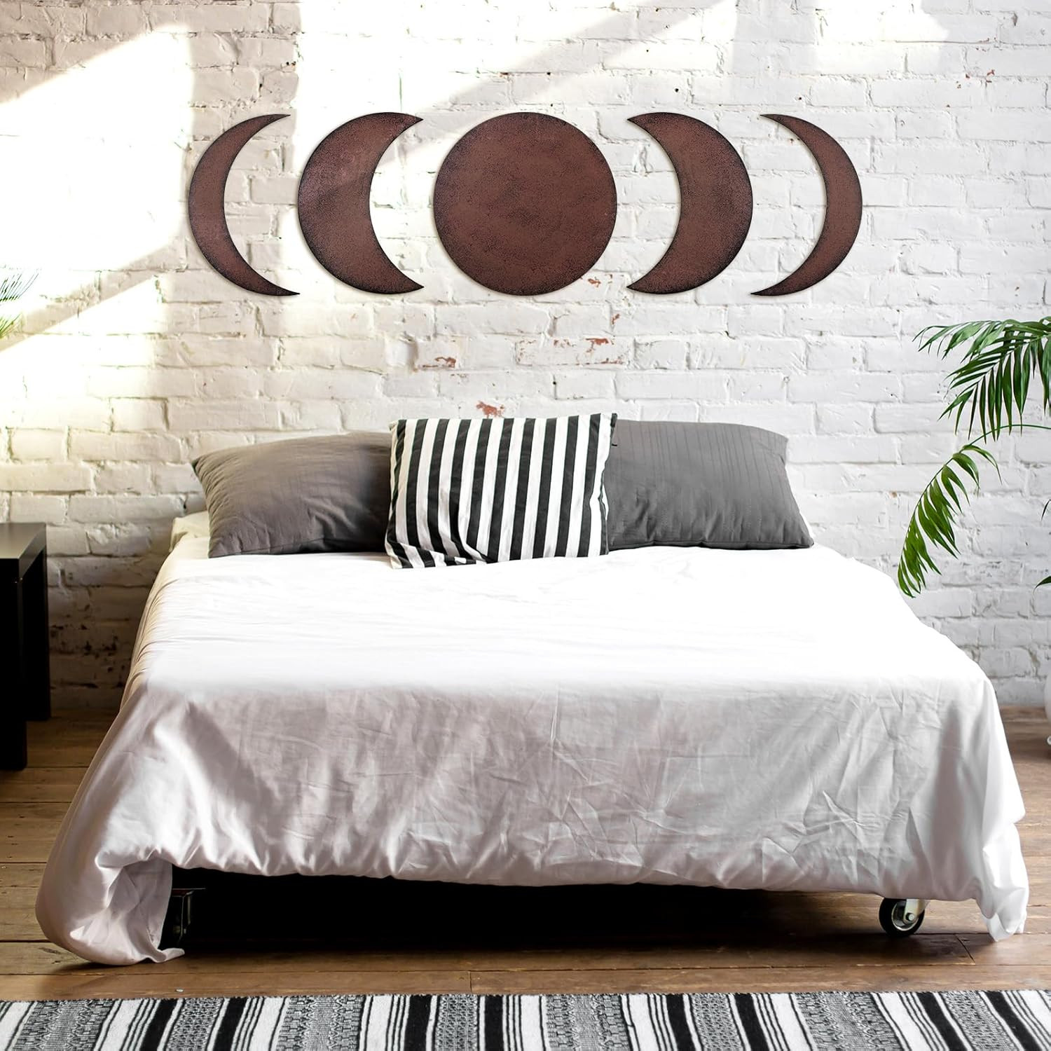 5 Pieces Metal Moon Phase Wall Decor Rusty Moon Distressed Country Primitive Hom