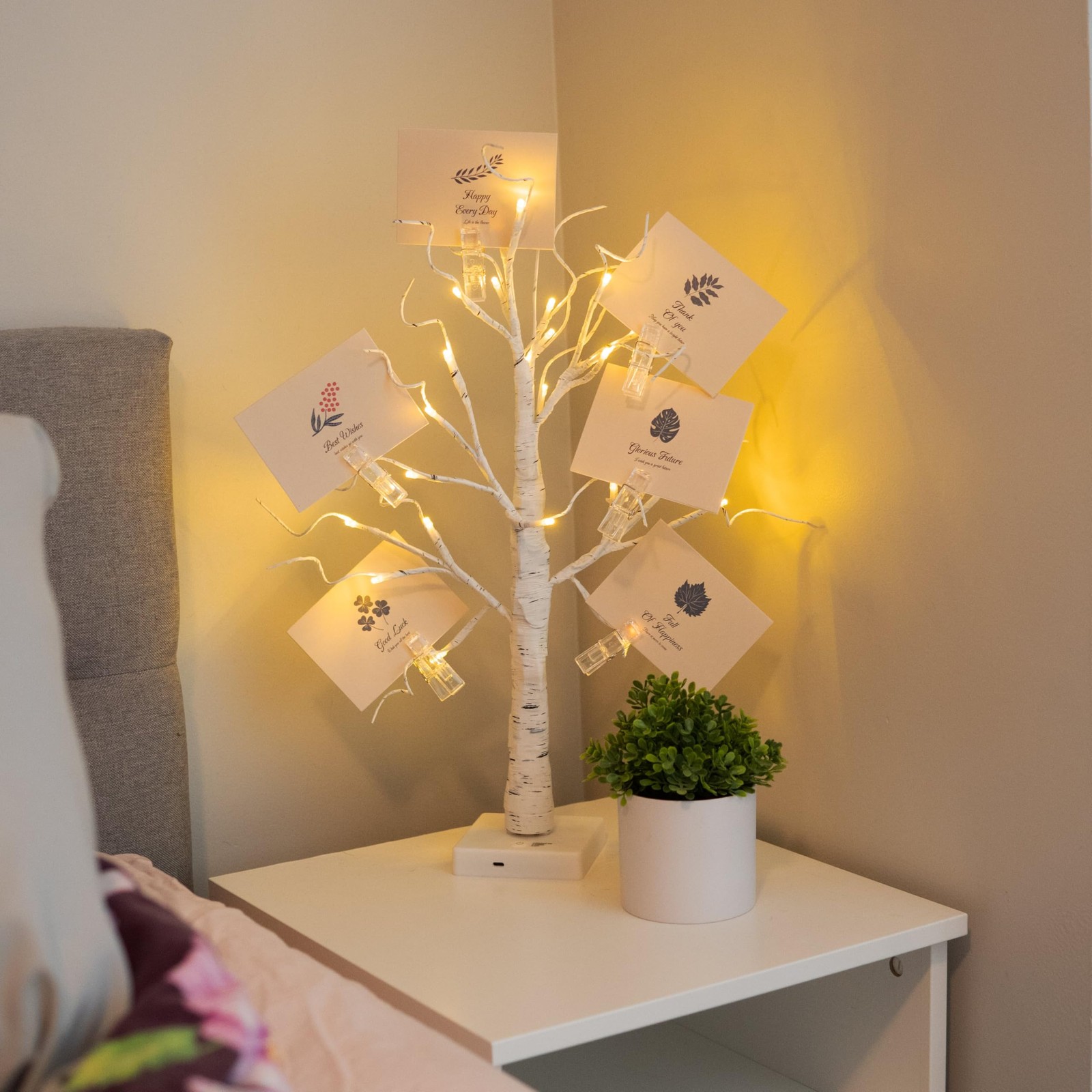 2 PCS Money Tree Gift Card Holder 2FT 24LED Lighted Birch Photo Display Clip